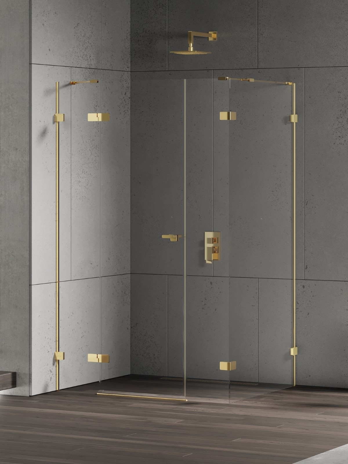 New Trendy Eventa Gold Shine zuhanykabin 150x100 cm négyszögletes arany fényes/átlátszó üveg EXK-4790