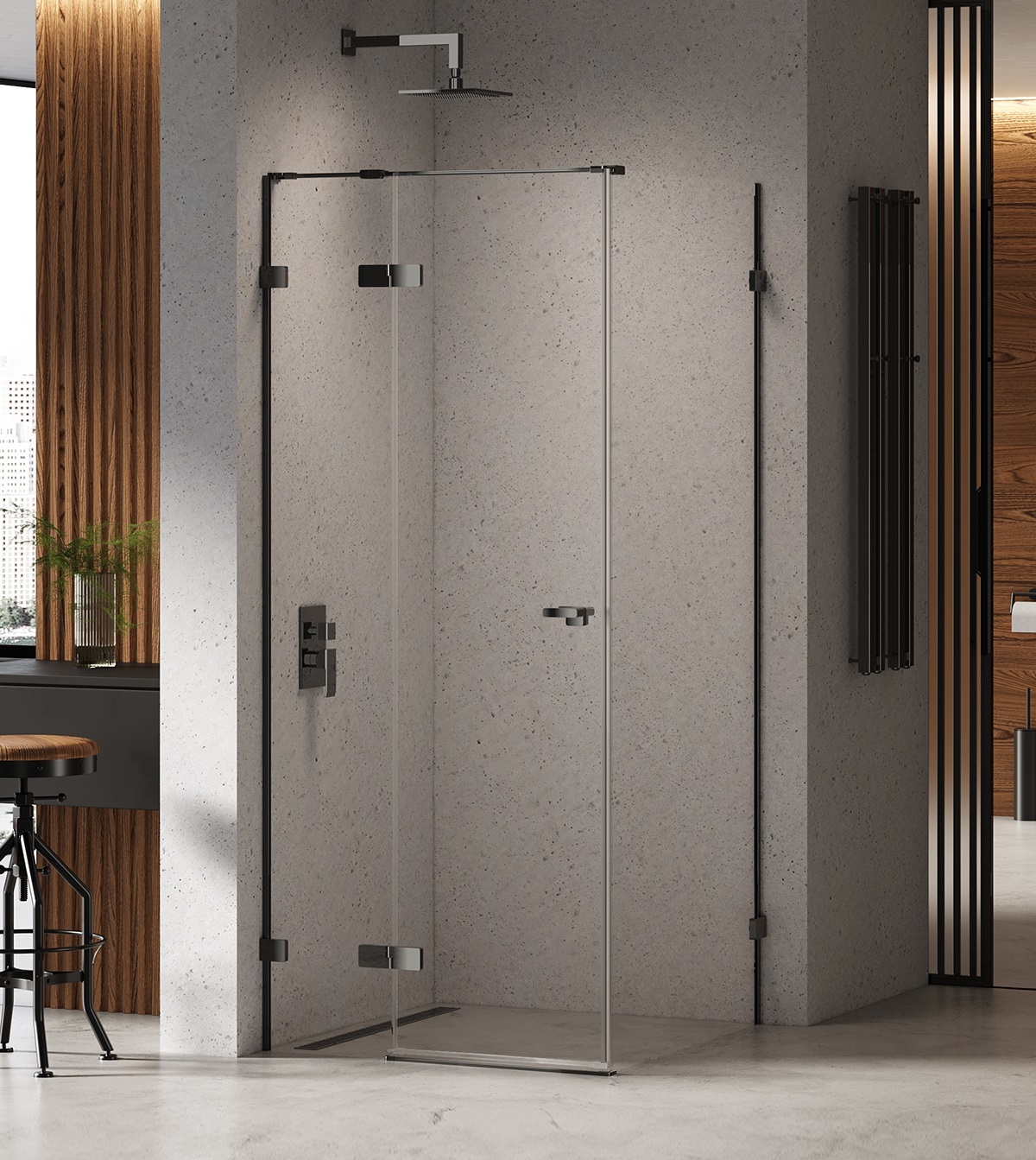 New Trendy Eventa Black Chrome zuhanykabin 110x90 cm négyszögletes fekete fényes/átlátszó üveg EXK-6165