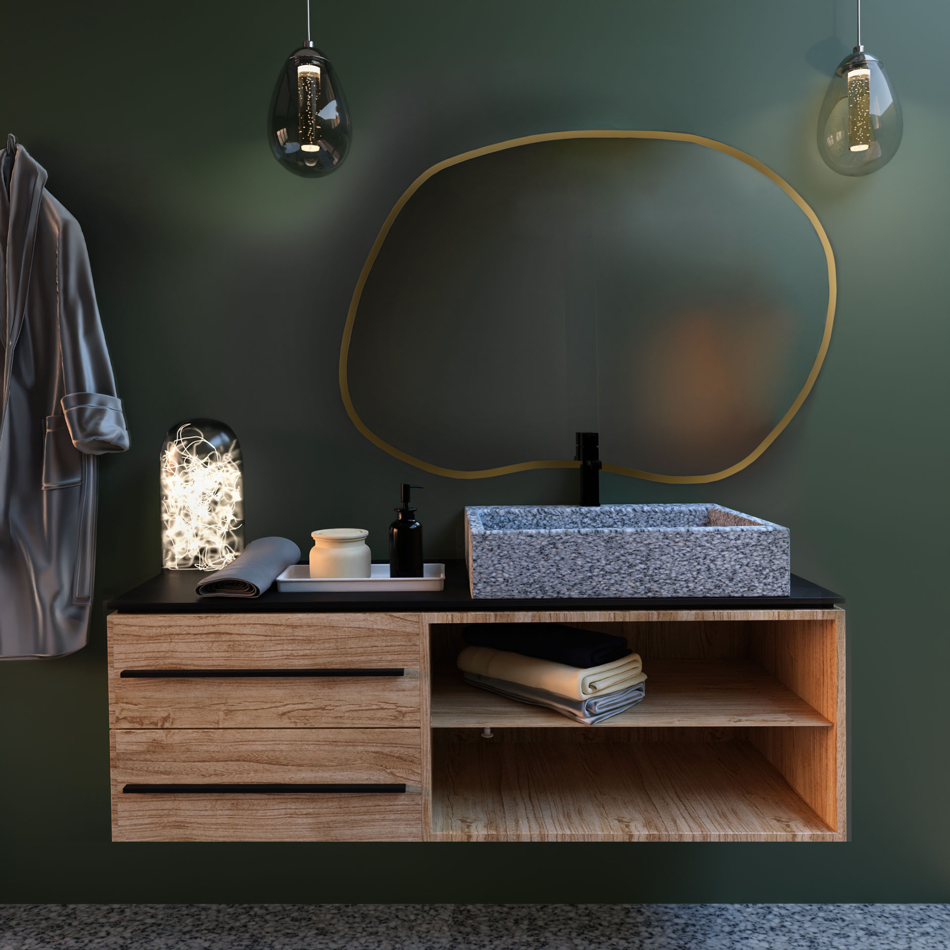 Baltica Design Bright Stain II tükör 90x64 cm világítással arany 5904107917481