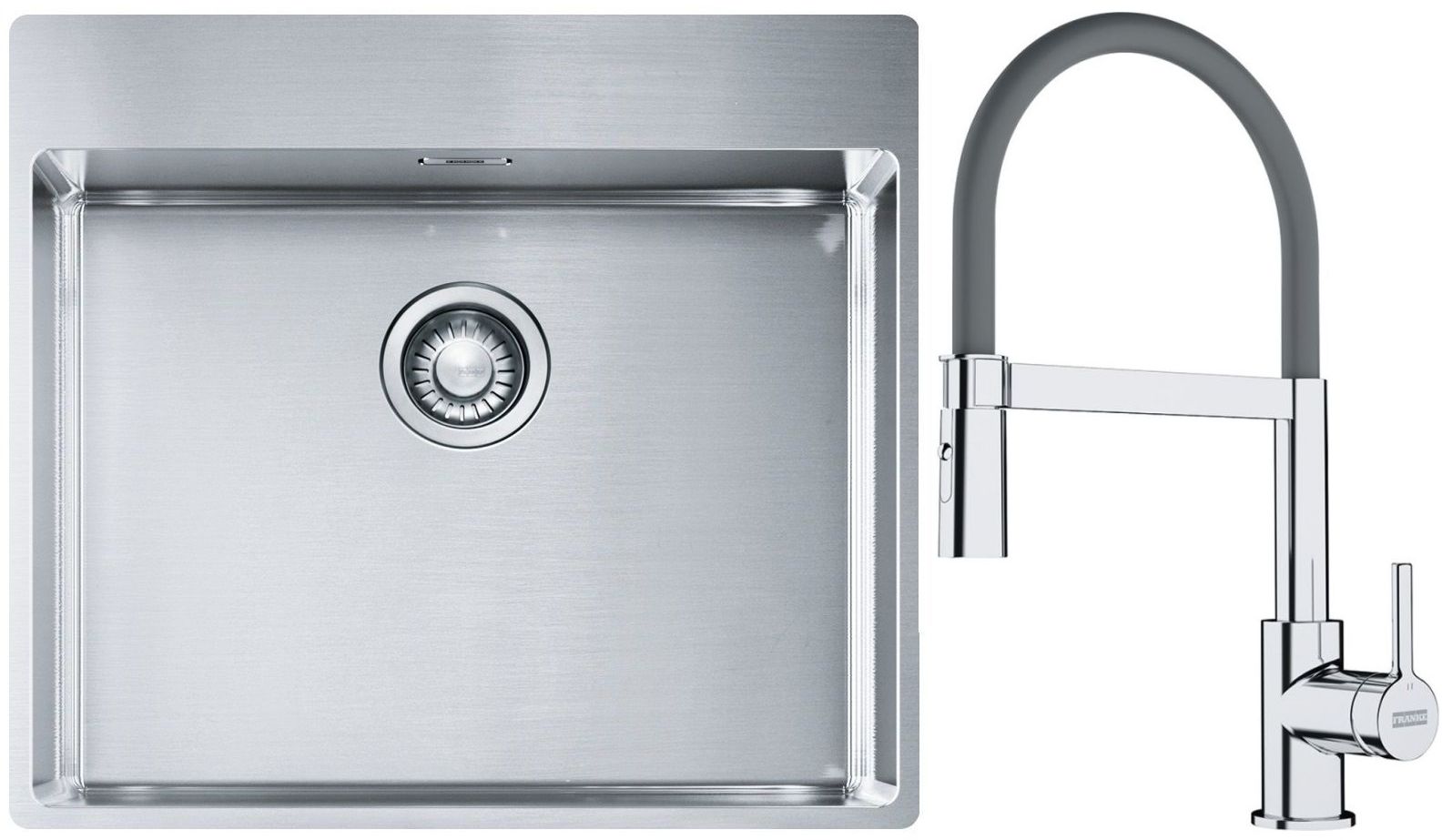 Készlet acél mosogató Franke Box 127.0369.295, konyhai csaptelep Franke Lina 115.0626.087