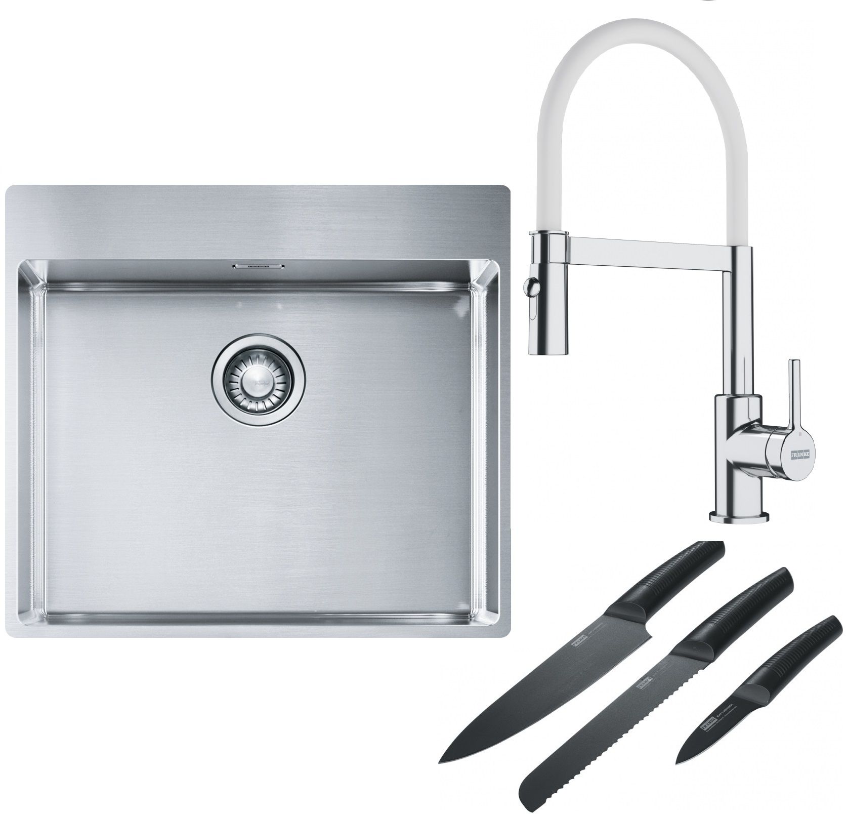 Készlet acél mosogató Franke Box 127.0369.295, konyhai csaptelep Franke Lina 115.0626.088