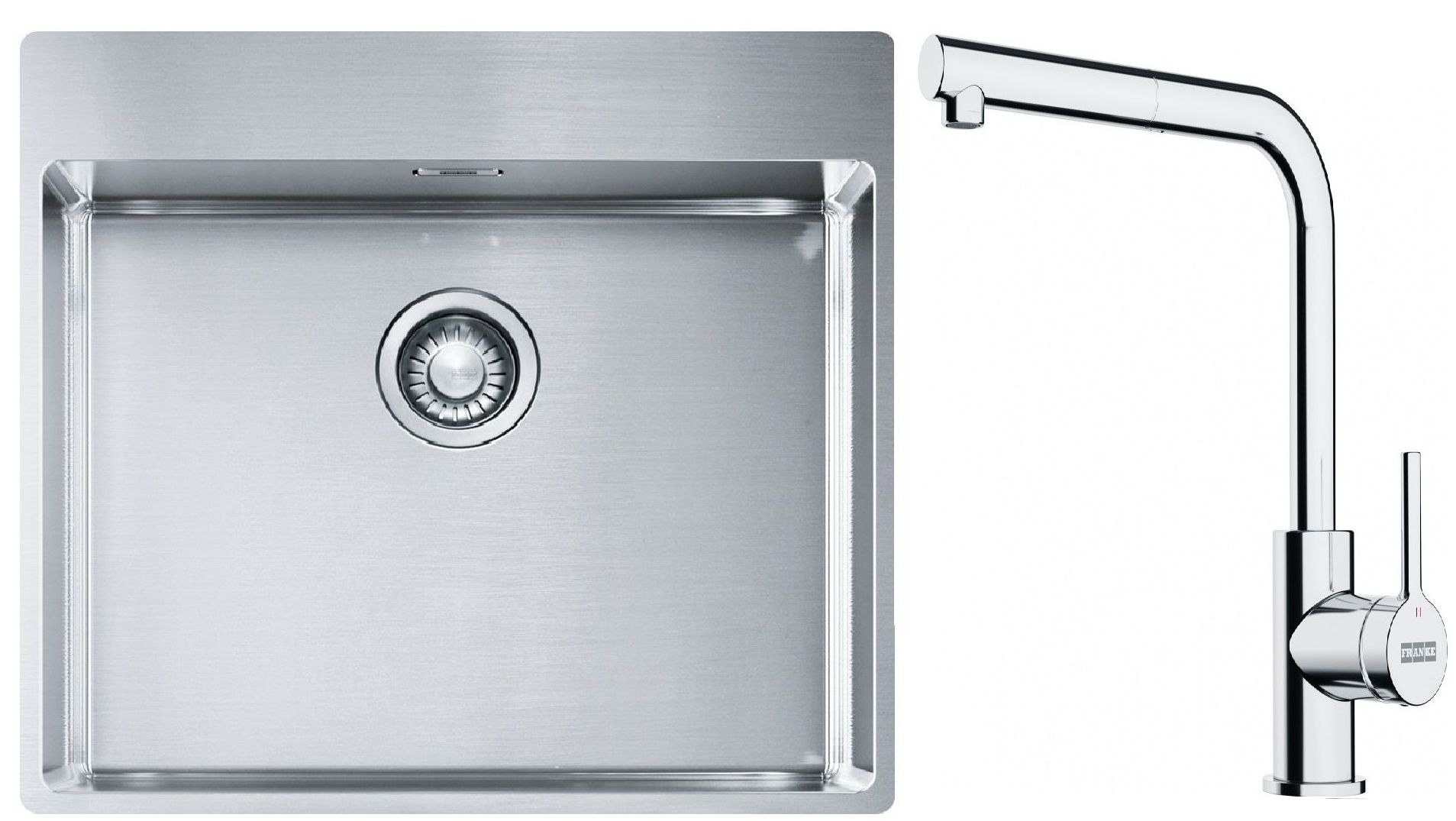Készlet acél mosogató Franke Box 127.0369.295, konyhai csaptelep Franke Lina 115.0712.420