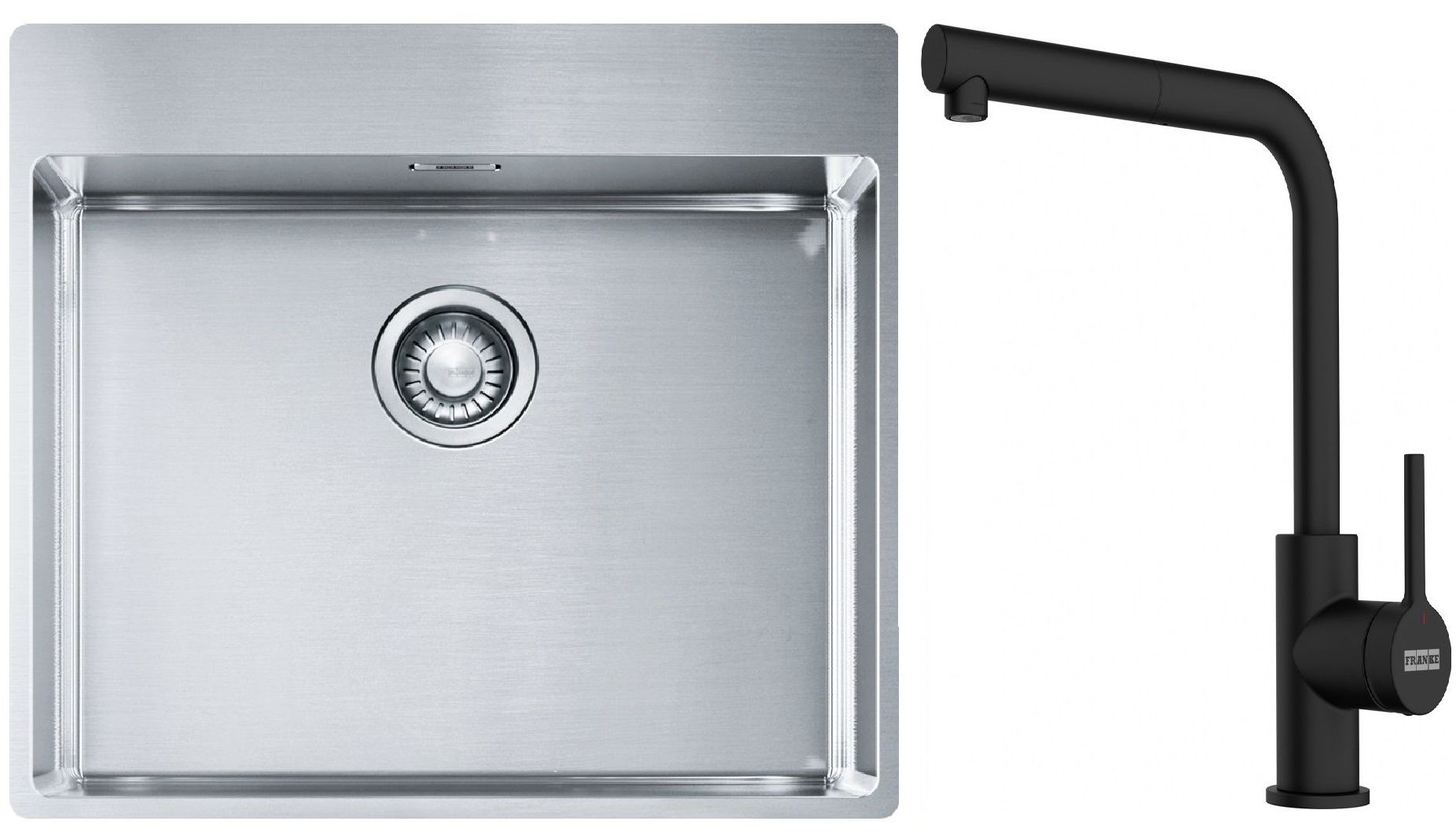 Készlet acél mosogató Franke Box 127.0369.295, konyhai csaptelep Franke Lina 115.0712.435