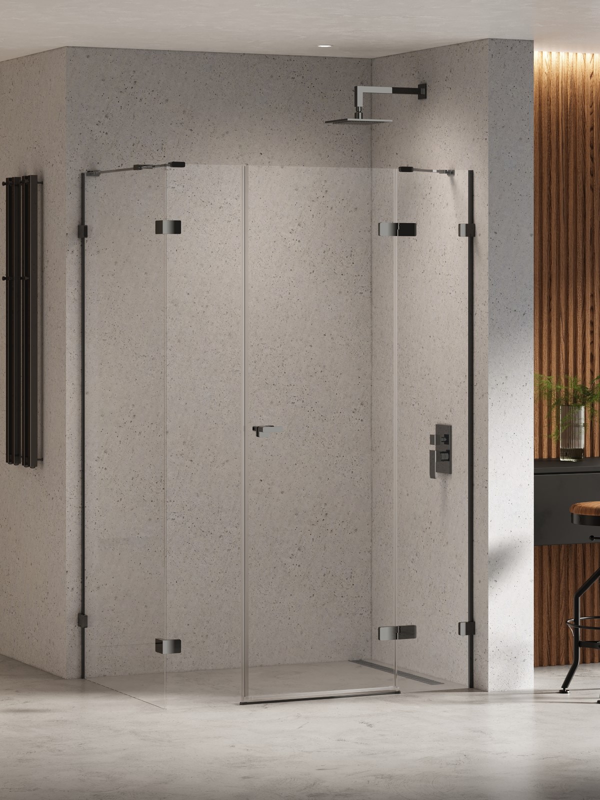 New Trendy Eventa Black Chrome zuhanykabin 150x80 cm négyszögletes fekete fényes/átlátszó üveg EXK-6235