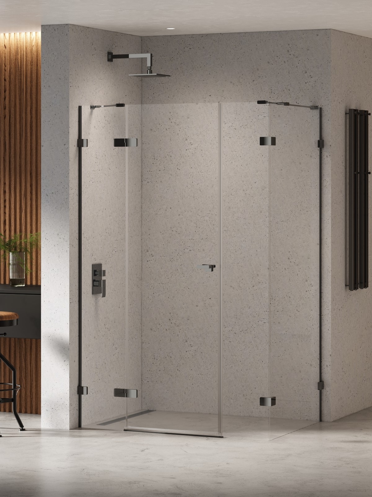 New Trendy Eventa Black Chrome zuhanykabin 130x90 cm négyszögletes fekete fényes/átlátszó üveg EXK-6238