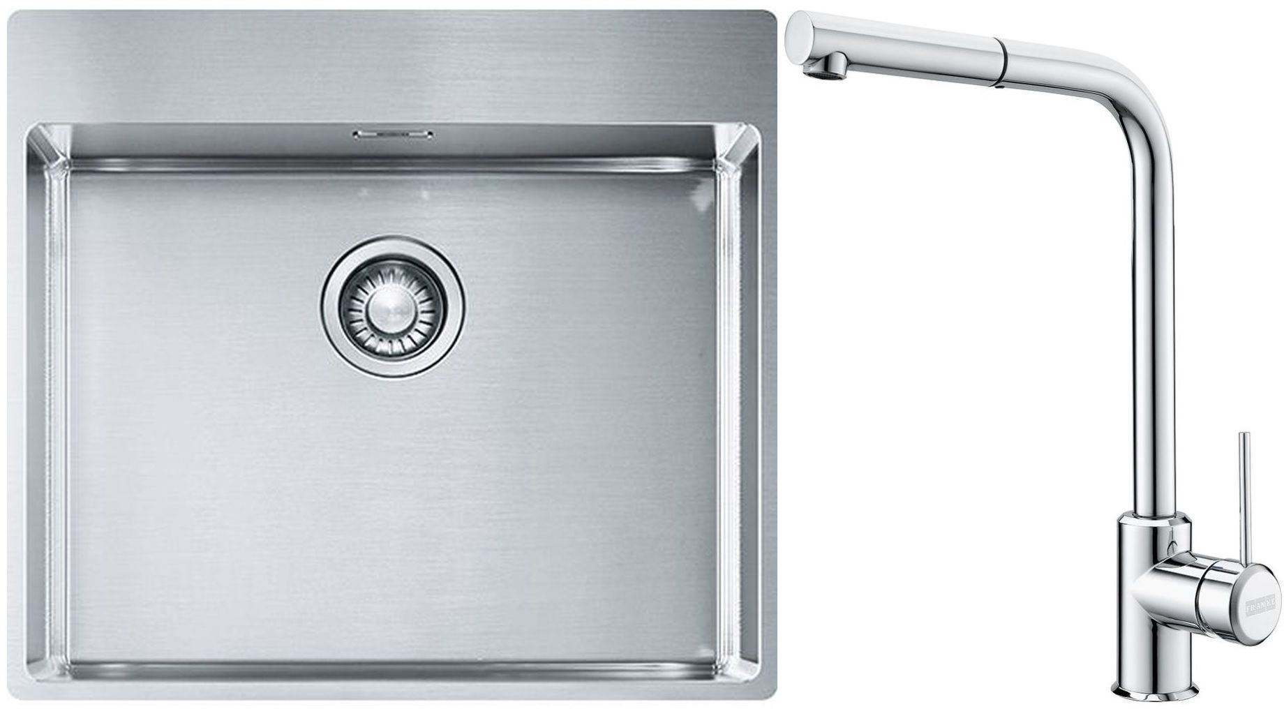 Készlet acél mosogató Franke Box 127.0369.295, konyhai csaptelep Franke Sirius Side 115.0668.280