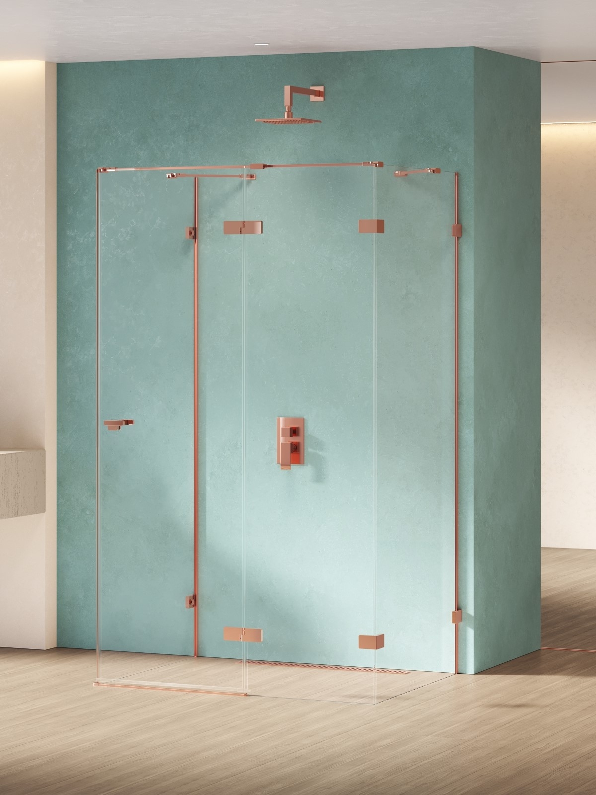 New Trendy Eventa Copper Shine zuhanykabin 90x80 cm négyszögletes réz fényes/átlátszó üveg EXK-6476