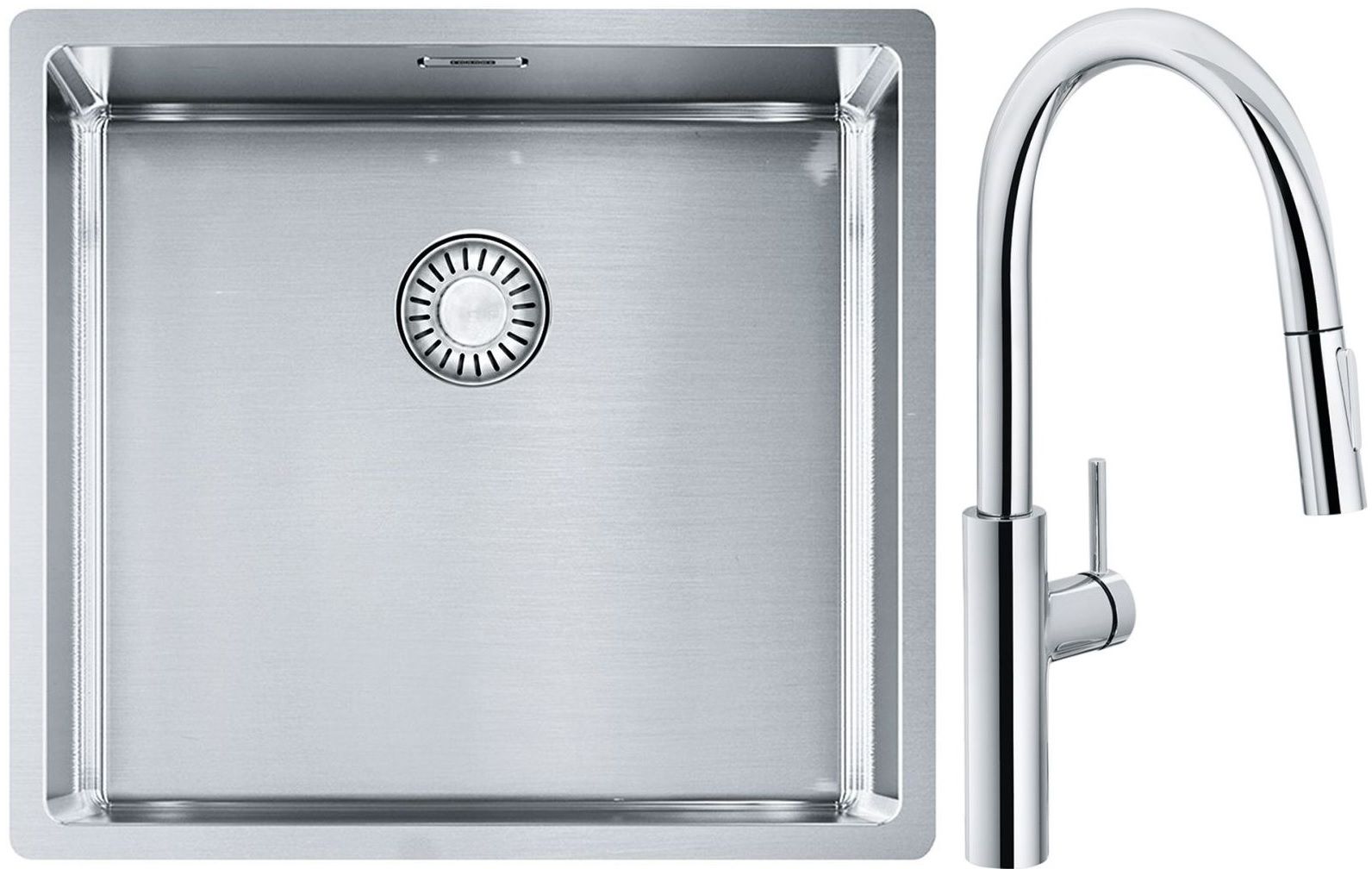 Készlet konyhai csaptelep Franke Pescara L Slide-In 115.0538.940, acél mosogató Franke Box 127.0453.655