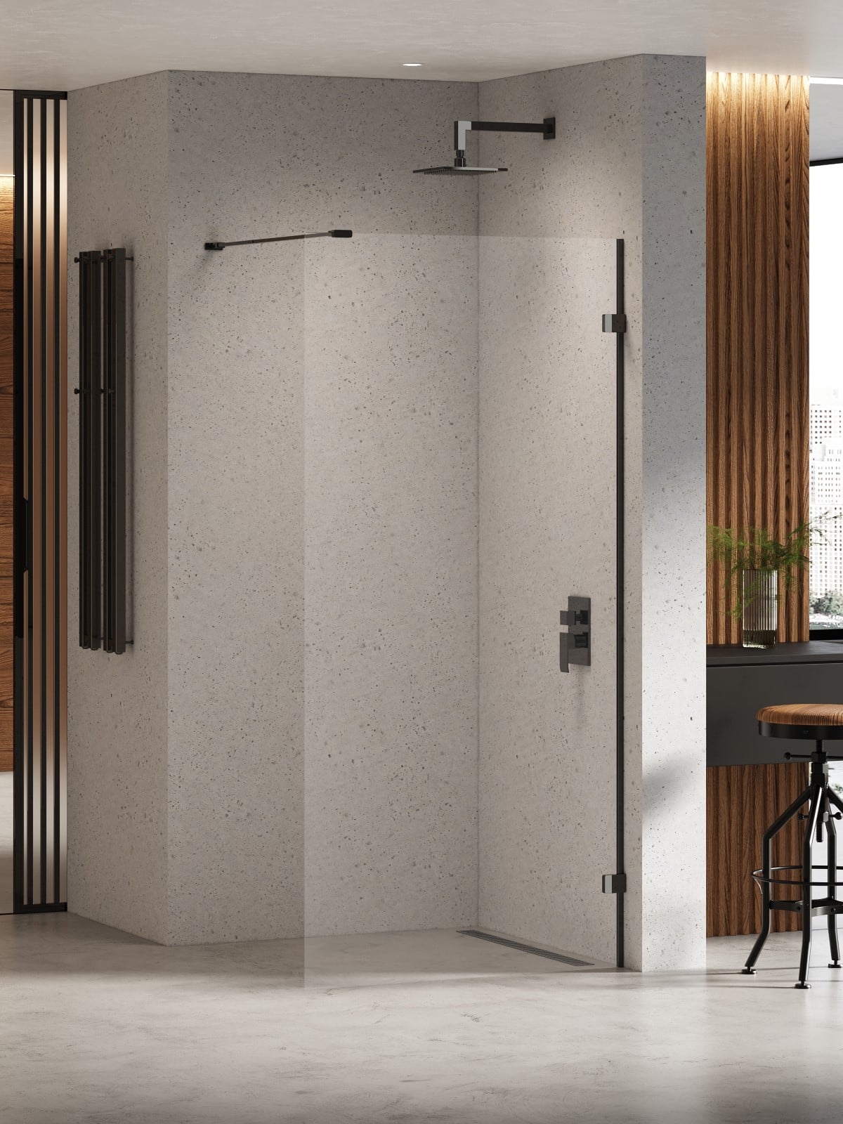 New Trendy Eventa Black Chrome zuhanykabin fal walk-in 100 cm fekete fényes/átlátszó üveg EXK-6298