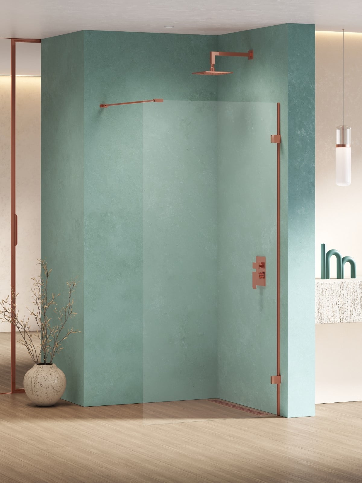 New Trendy Eventa Copper Shine zuhanykabin fal walk-in 120 cm réz fényes/átlátszó üveg EXK-6525