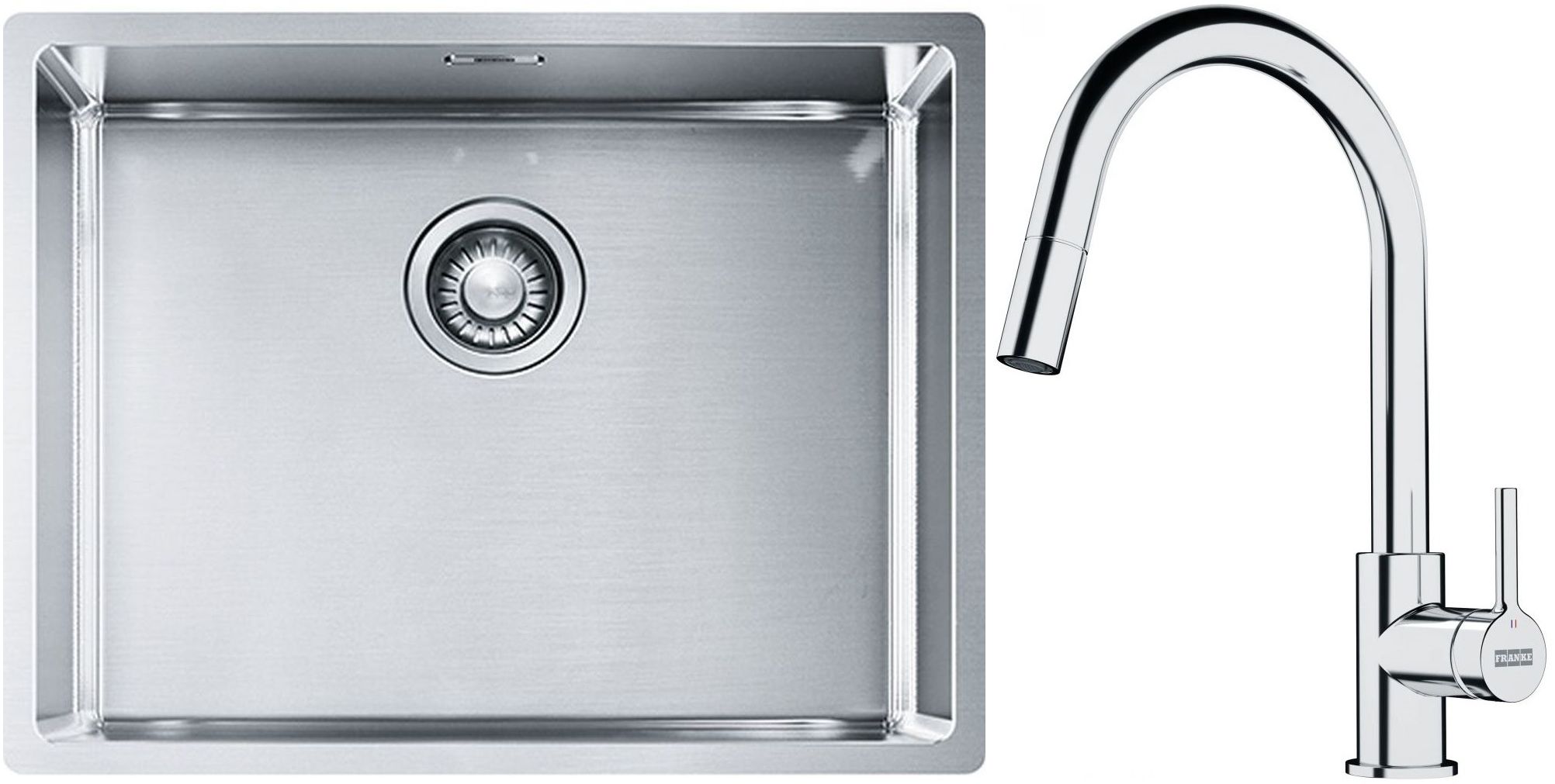 Készlet acél mosogató Franke Box 127.0453.660, konyhai csaptelep Franke Lina 115.0693.229