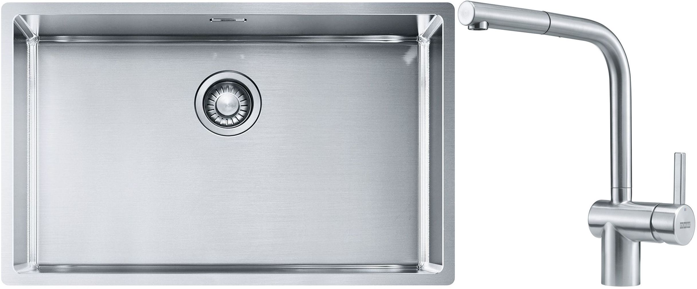 Készlet acél mosogató Franke Box 127.0453.658, konyhai csaptelep Franke Atlas 115.0521.439