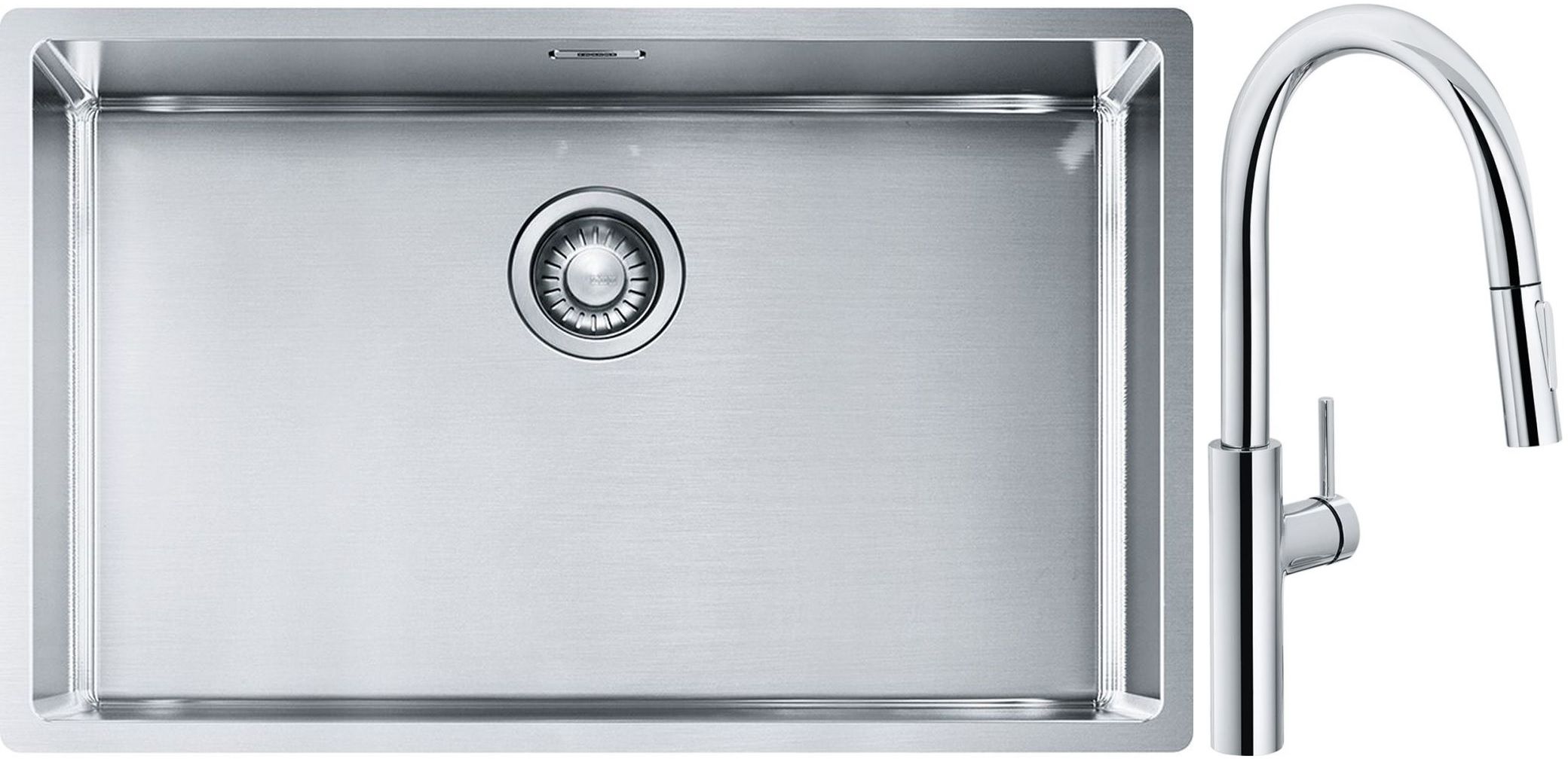 Készlet acél mosogató Franke Box 127.0453.658, konyhai csaptelep Franke Pescara L Slide-In 115.0538.940