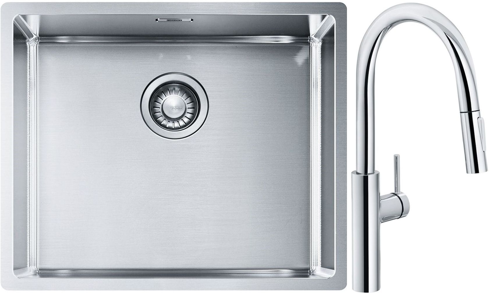 Készlet acél mosogató Franke Box 127.0453.656, konyhai csaptelep Franke Pescara L Slide-In 115.0538.940