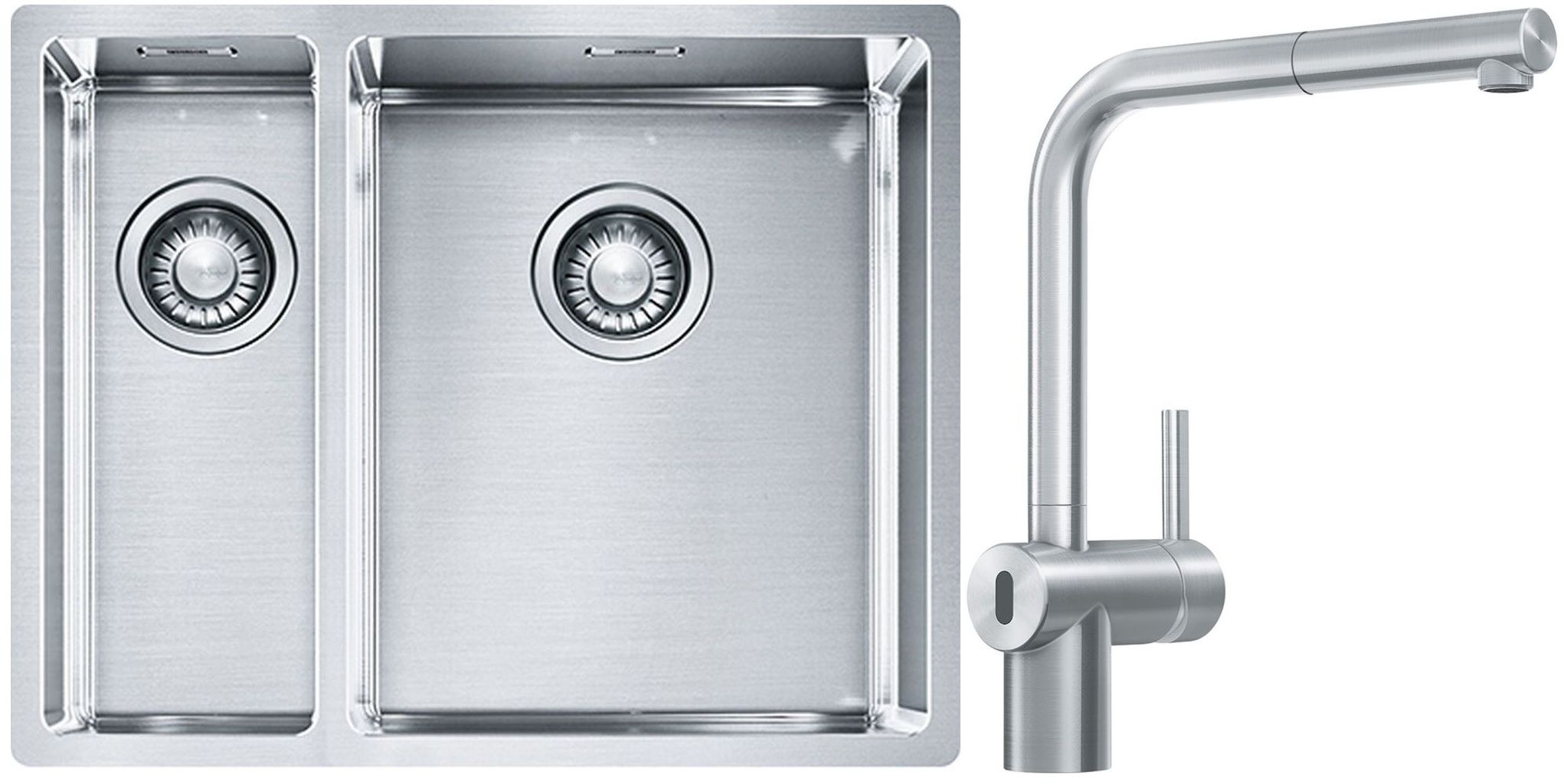 Készlet acél mosogató Franke Box 127.0369.916, konyhai csaptelep Franke Atlas Neo Sensor 115.0625.523