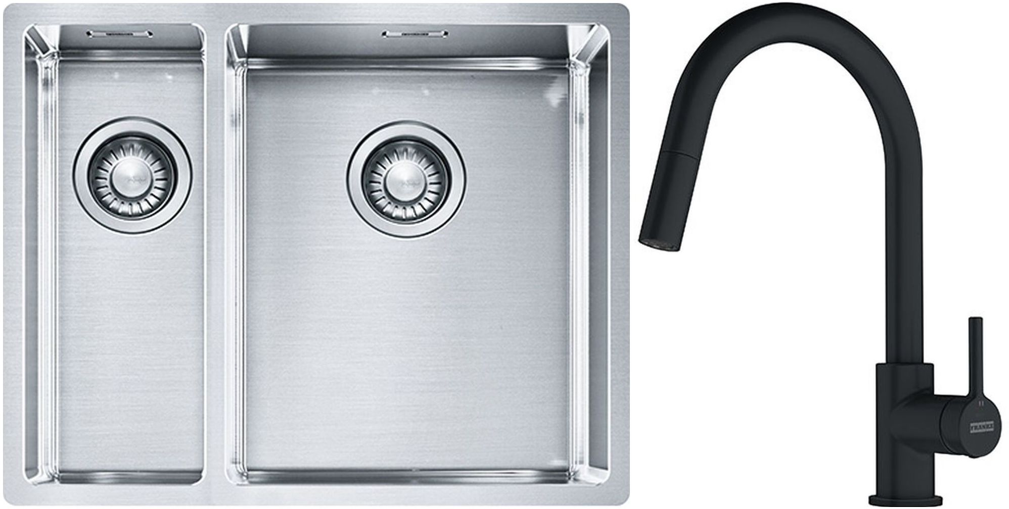 Készlet acél mosogató Franke Box 127.0369.916, konyhai csaptelep Franke Lina 115.0626.053