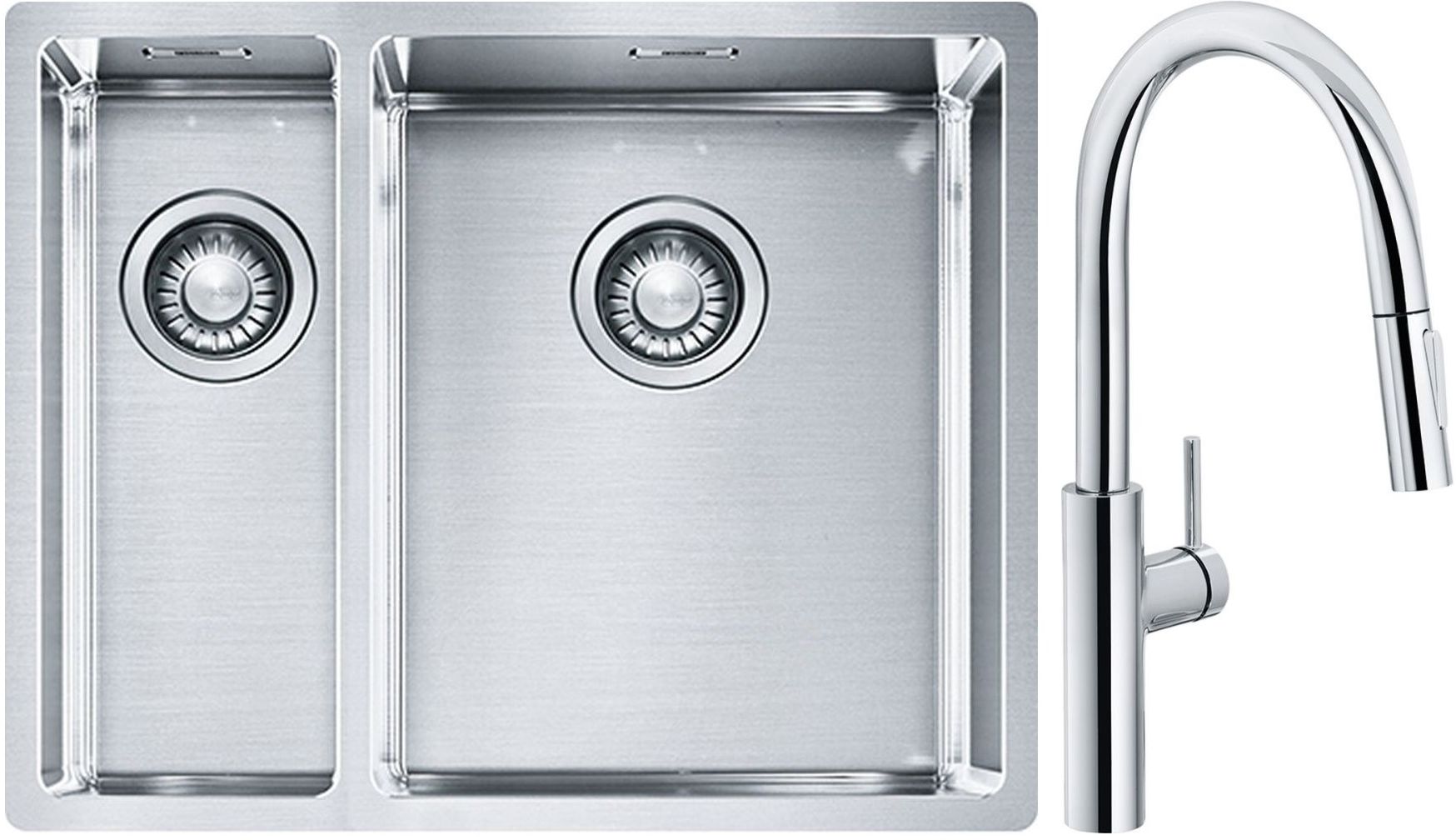 Készlet acél mosogató Franke Box 127.0369.916, konyhai csaptelep Franke Pescara L Slide-In 115.0538.940