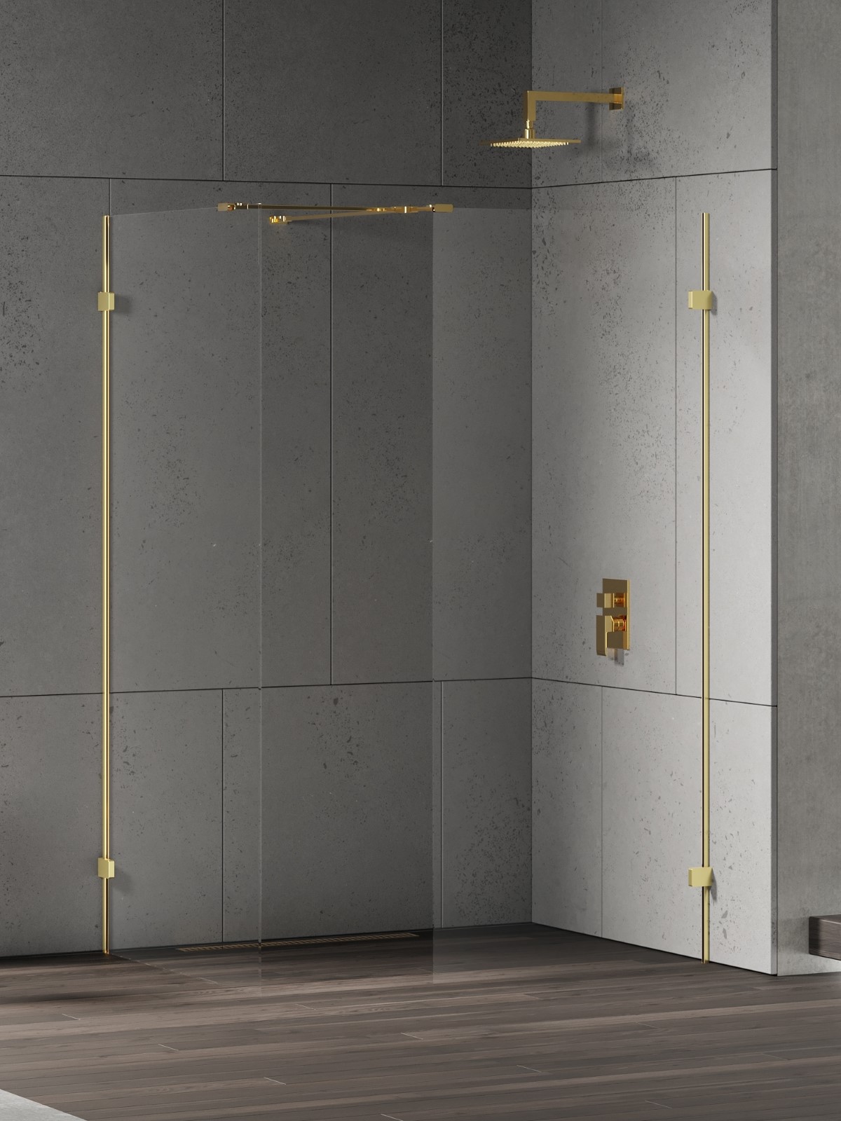 New Trendy Eventa Gold Shine walk-in zuhanykabin 160x100 cm arany fényes/átlátszó üveg EXK-4884