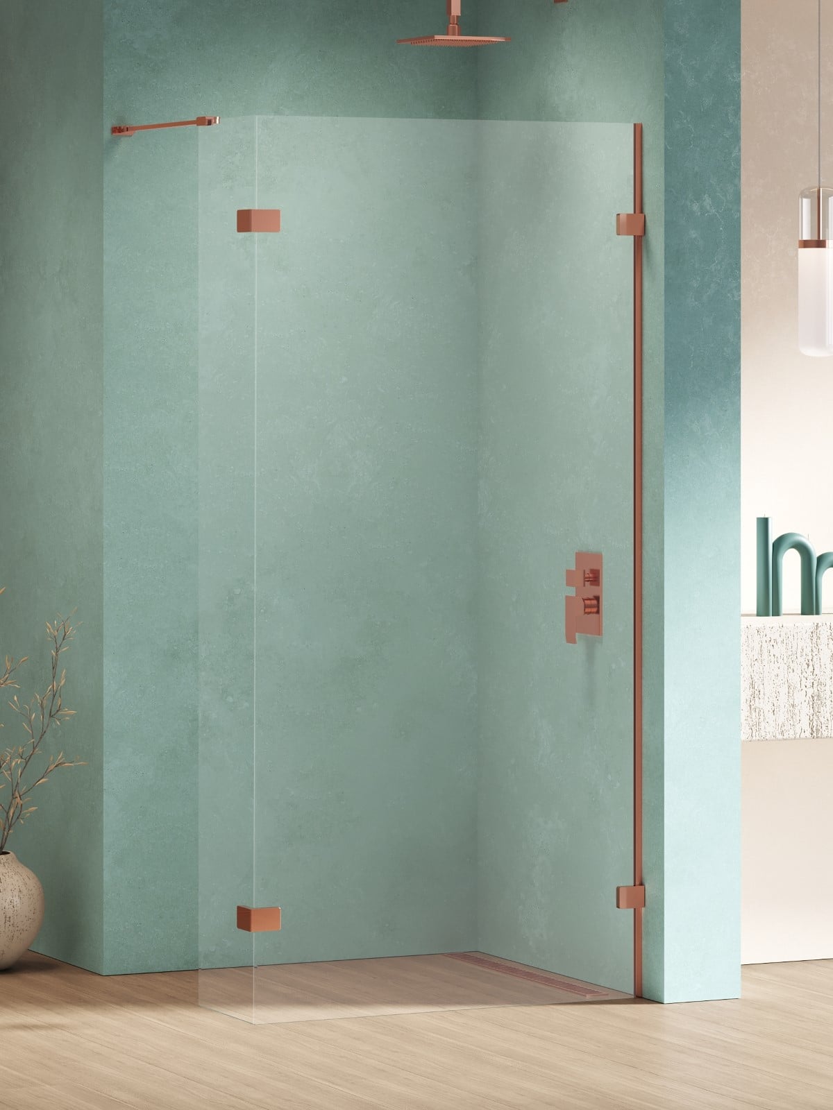 New Trendy Eventa Copper Shine zuhanykabin fal walk-in 160 cm réz fényes/átlátszó üveg EXK-6541
