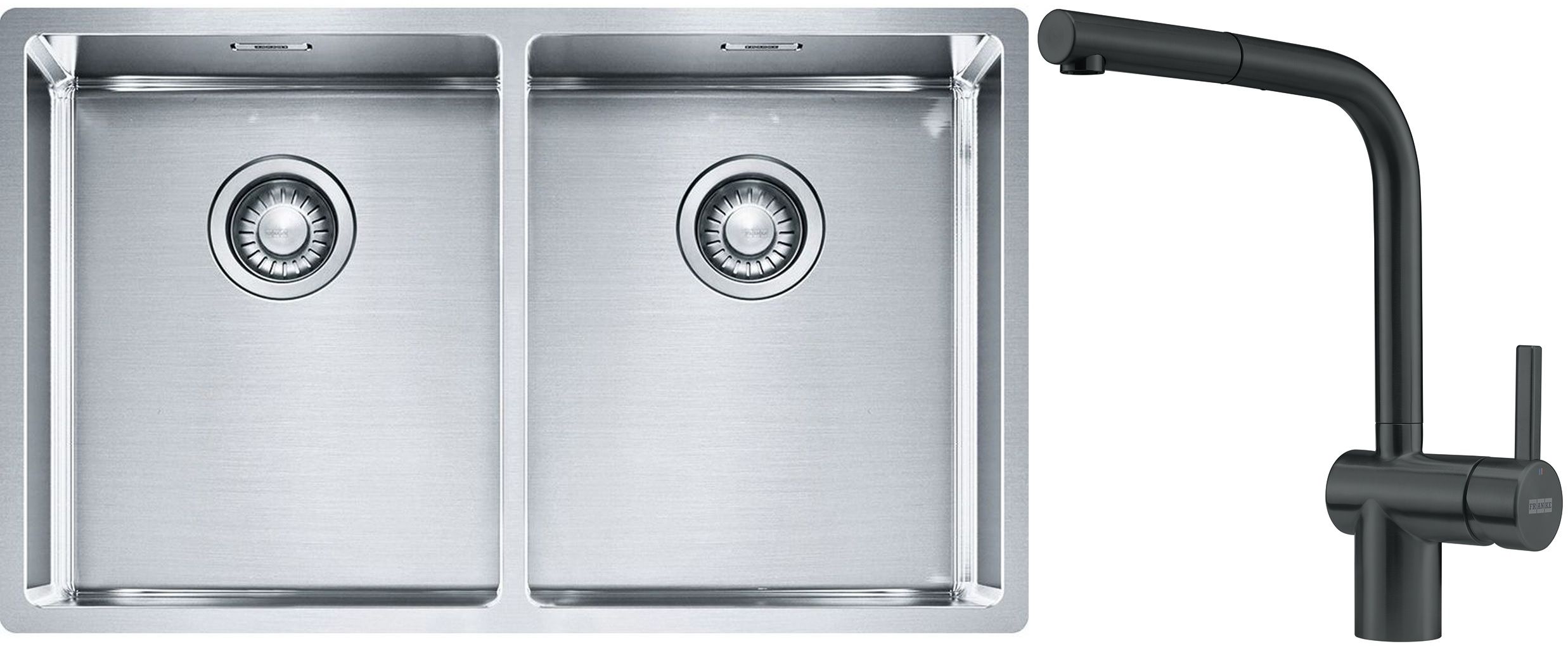 Készlet acél mosogató Franke Box 127.0370.188, konyhai csaptelep Franke Atlas 115.0550.427