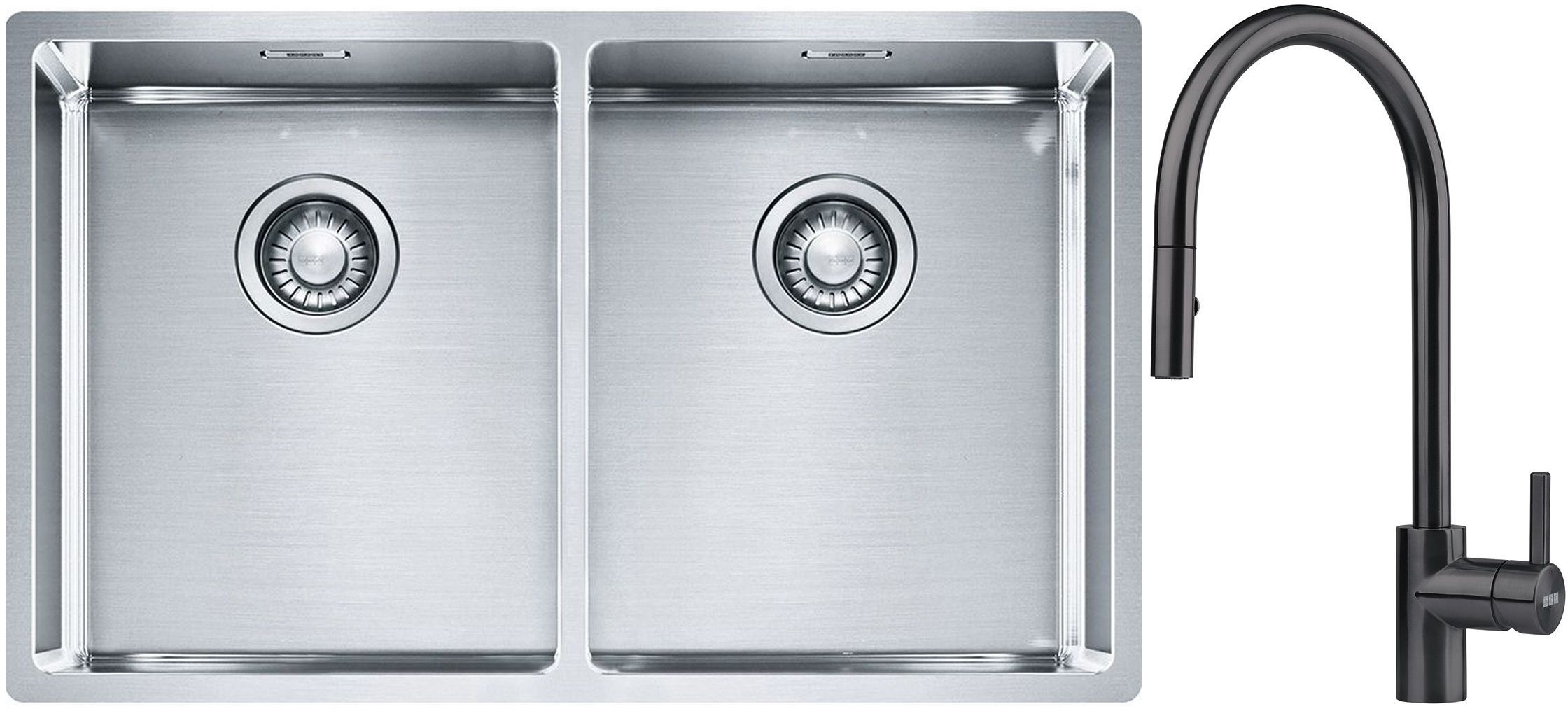 Készlet acél mosogató Franke Box 127.0370.188, konyhai csaptelep Franke Eos 115.0613.671