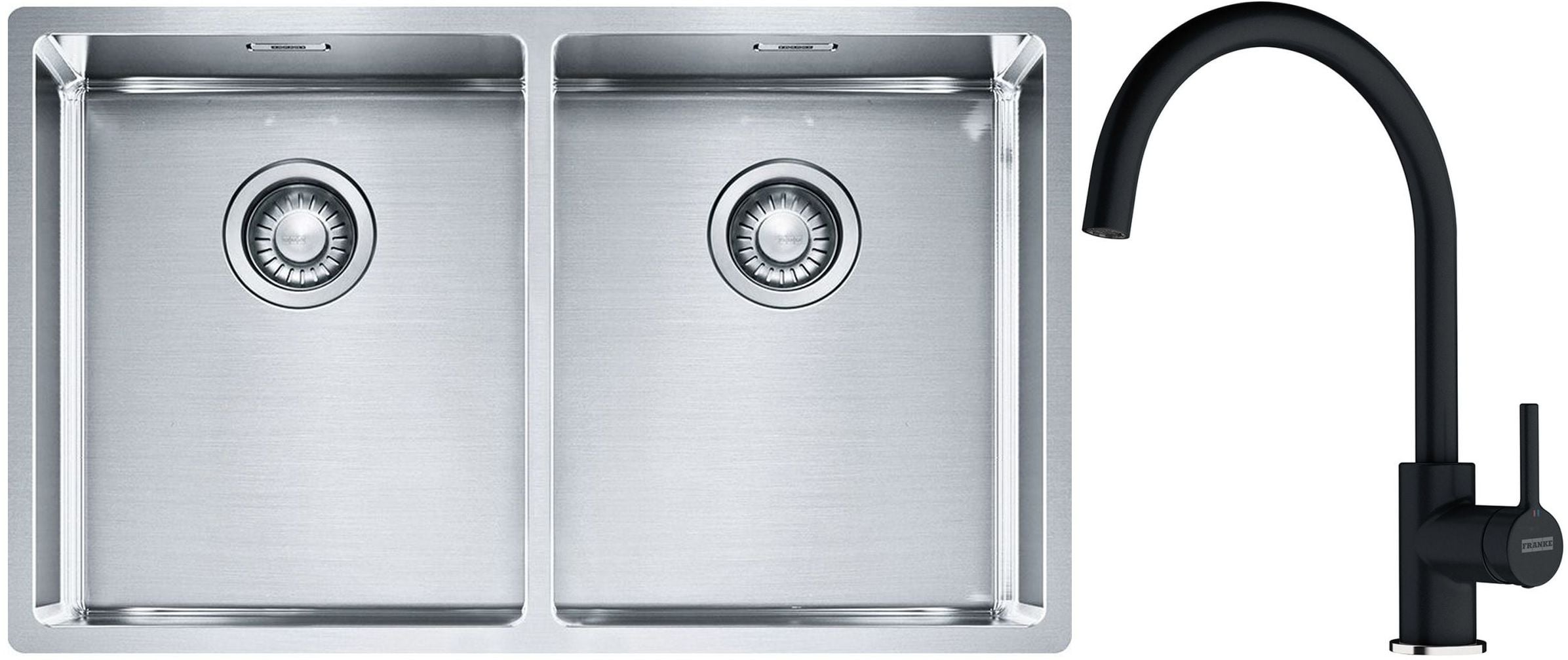 Készlet acél mosogató Franke Box 127.0370.188, konyhai csaptelep Franke Lina 115.0626.020