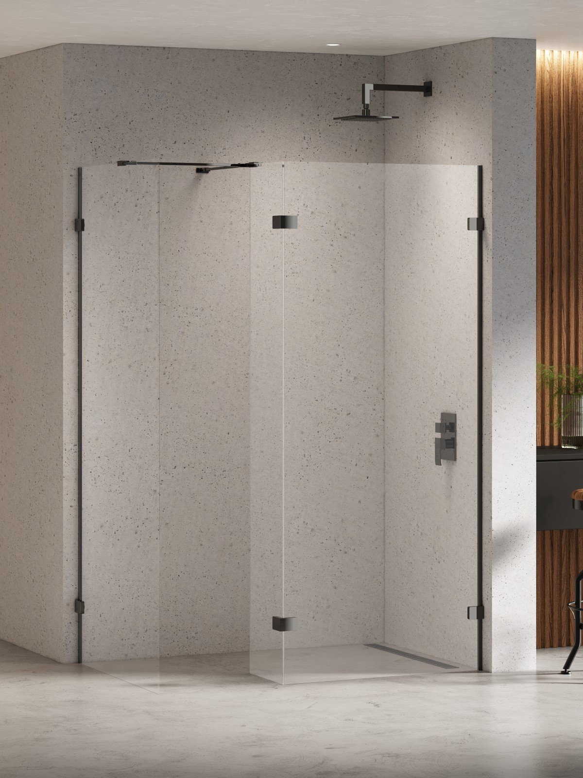 New Trendy Eventa Black Chrome zuhanykabin fal walk-in 100 cm fekete fényes/átlátszó üveg EXK-6323