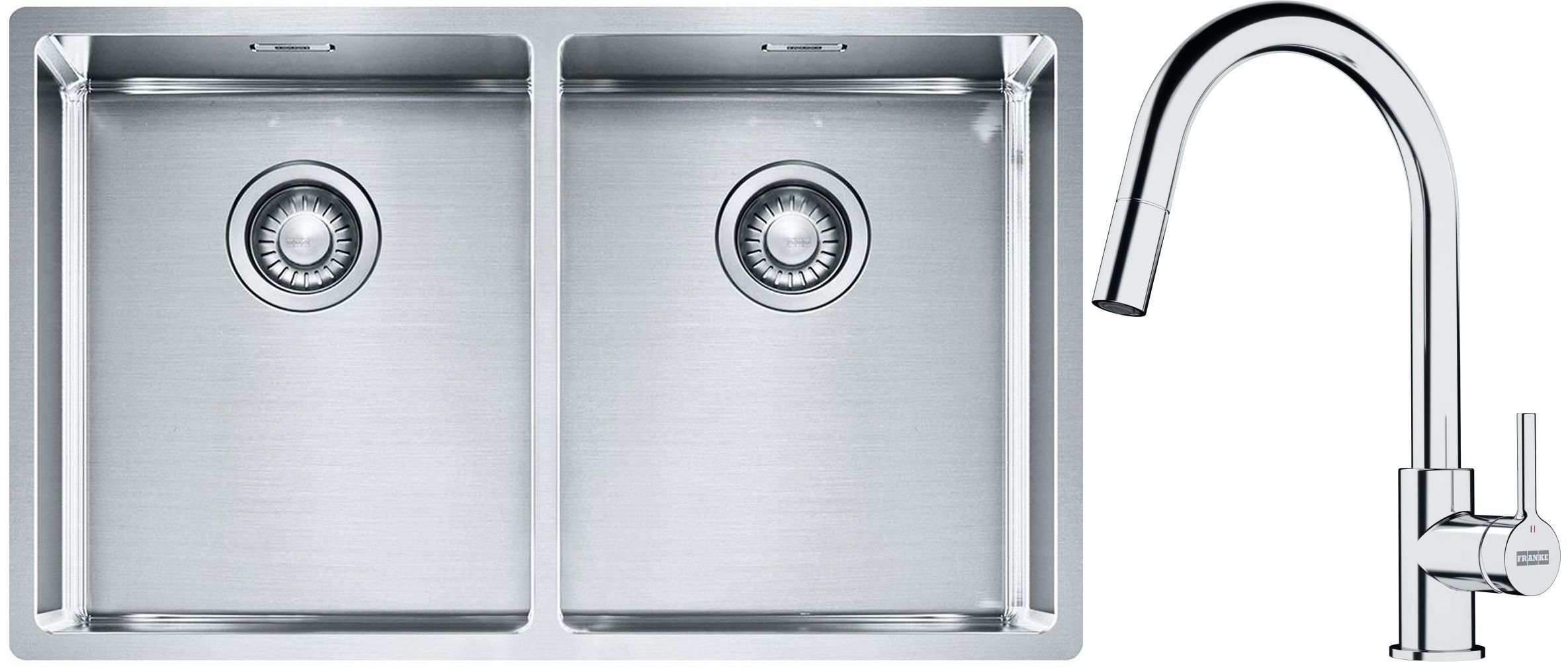 Készlet acél mosogató Franke Box 127.0370.188, konyhai csaptelep Franke Lina 115.0693.229