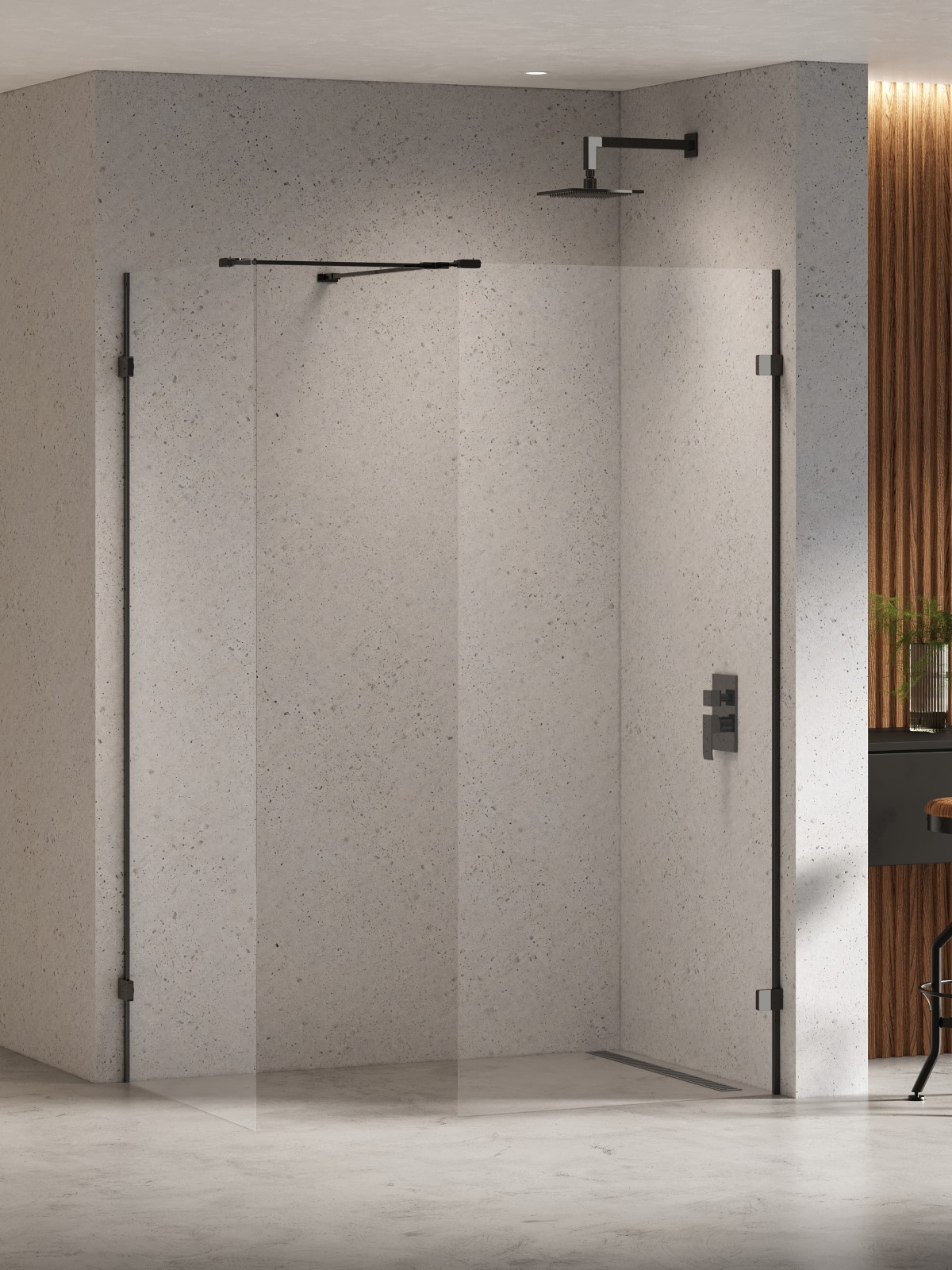 New Trendy Eventa Black Chrome walk-in zuhanykabin 150x80 cm fekete fényes/átlátszó üveg EXK-6340