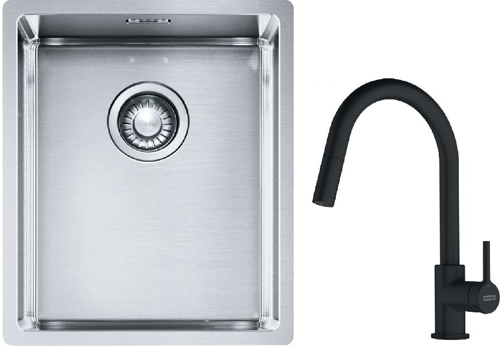 Készlet acél mosogató Franke Box 127.0453.653, konyhai csaptelep Franke Lina 115.0626.053