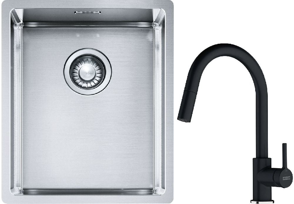 Készlet acél mosogató Franke Box 127.0453.653, konyhai csaptelep Franke Lina 115.0626.055