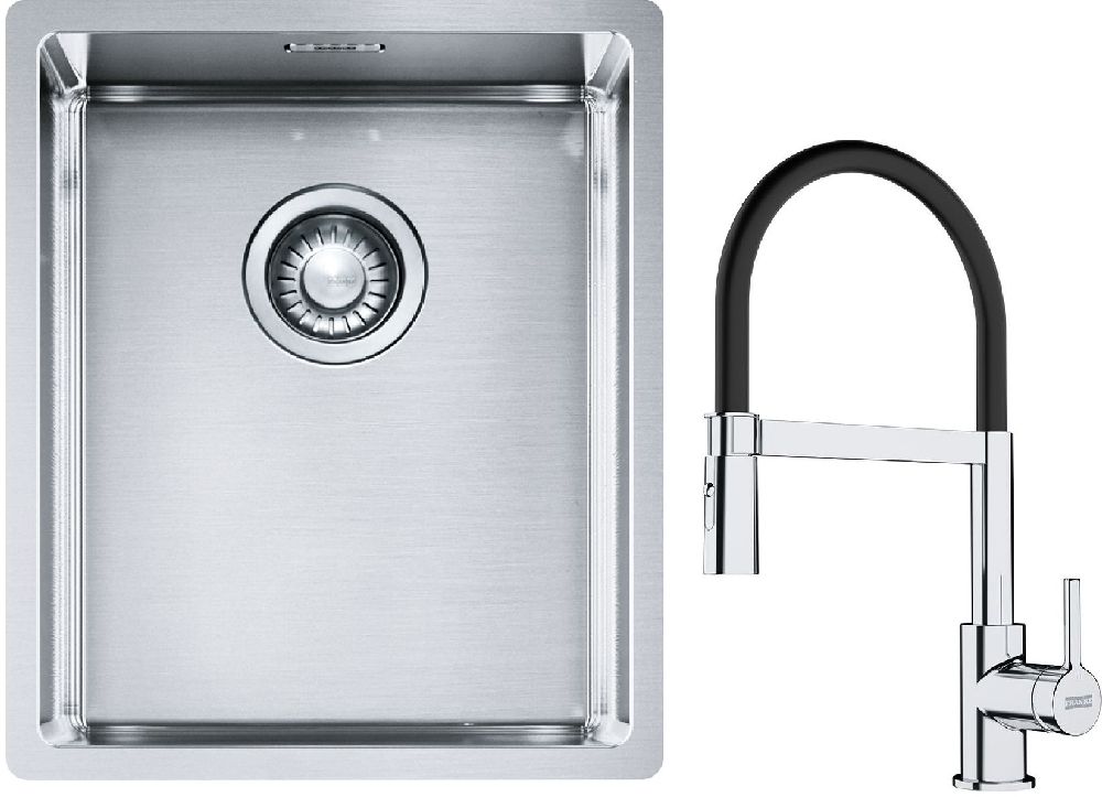 Készlet acél mosogató Franke Box 127.0453.653, konyhai csaptelep Franke Lina 115.0626.085
