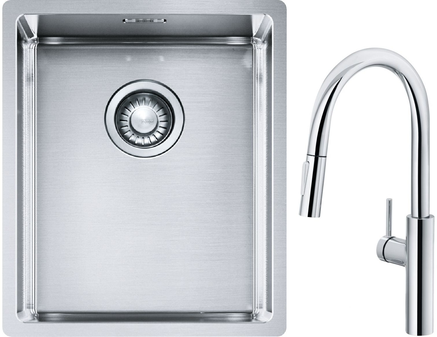 Készlet konyhai csaptelep Franke Pescara L Slide-In 115.0538.940, acél mosogató Franke Box 127.0453.653