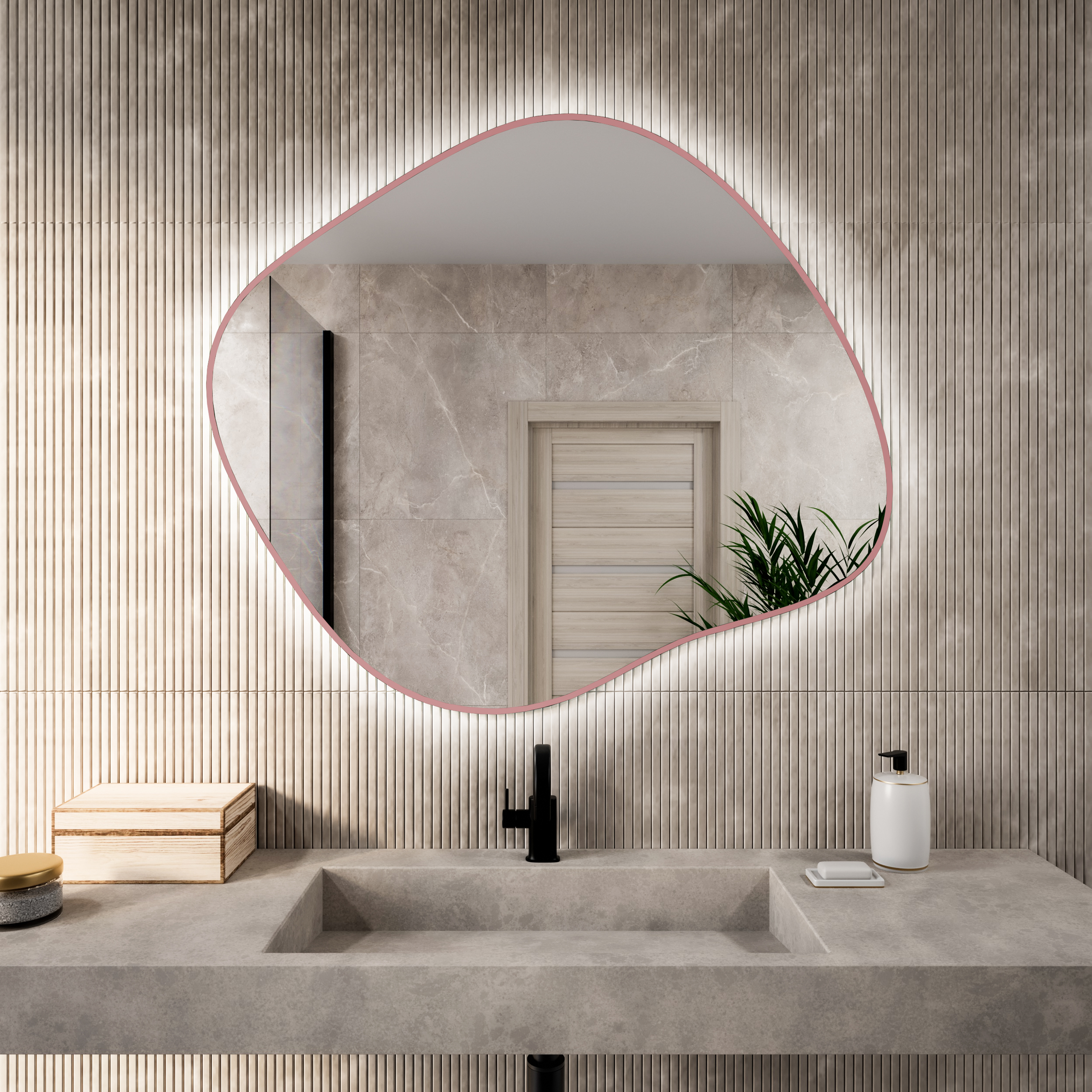 Baltica Design Bright Stain III tükör 90x77 cm világítással rózsaszín 5904107932101