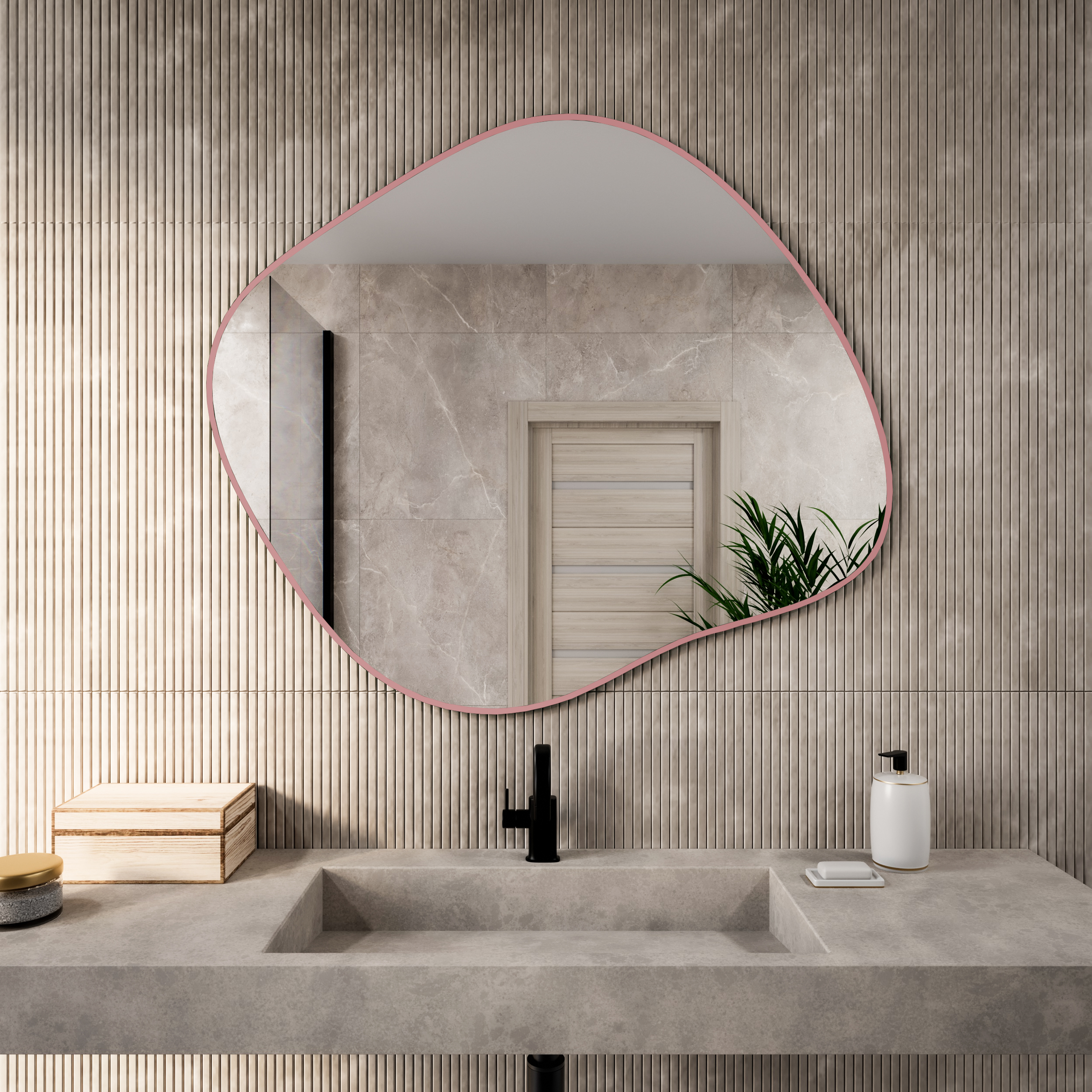 Baltica Design Tiny Border Stain III tükör 70x60 cm rózsaszín 5904107931807