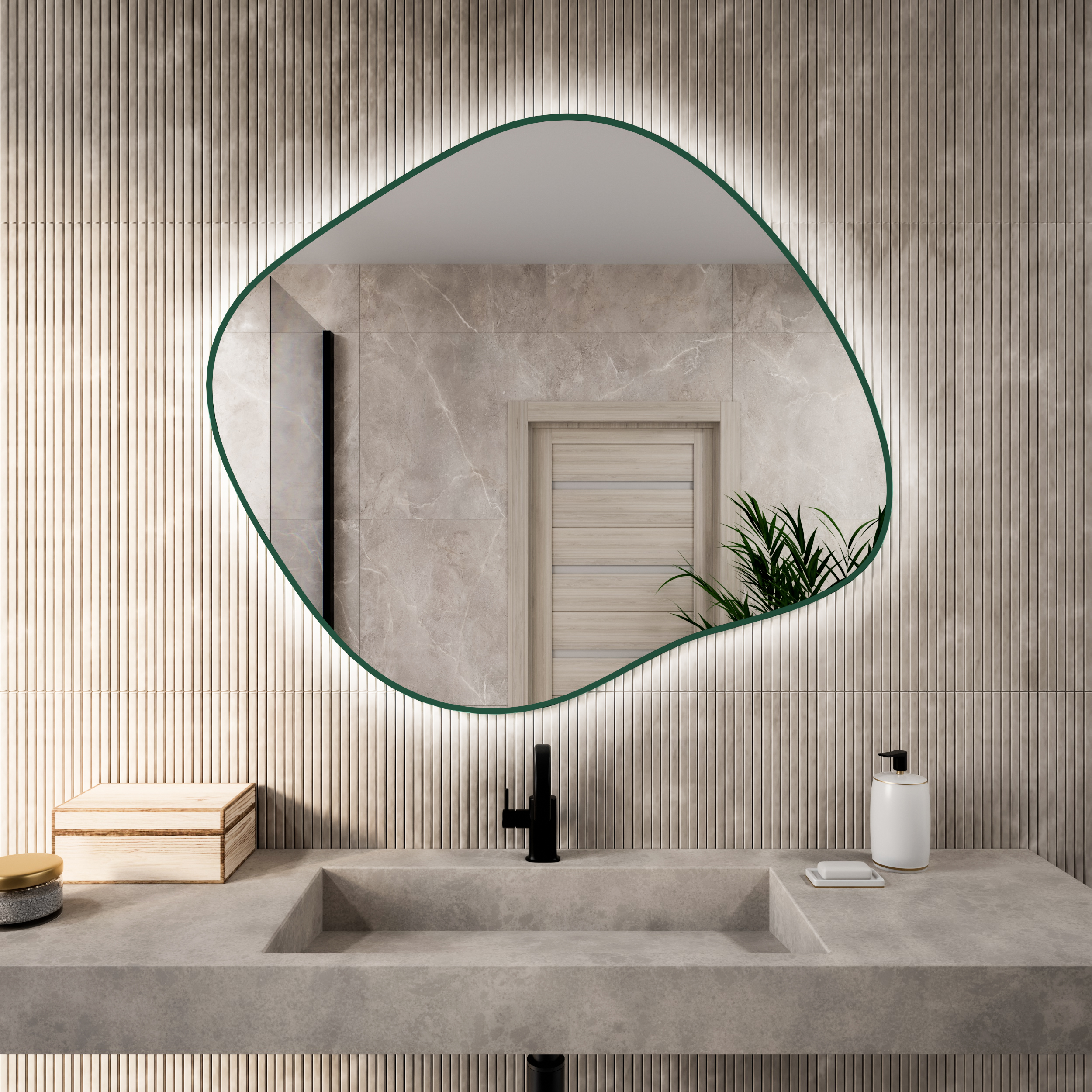 Baltica Design Bright Stain III tükör 80x70 cm világítással zöld 5904107932415