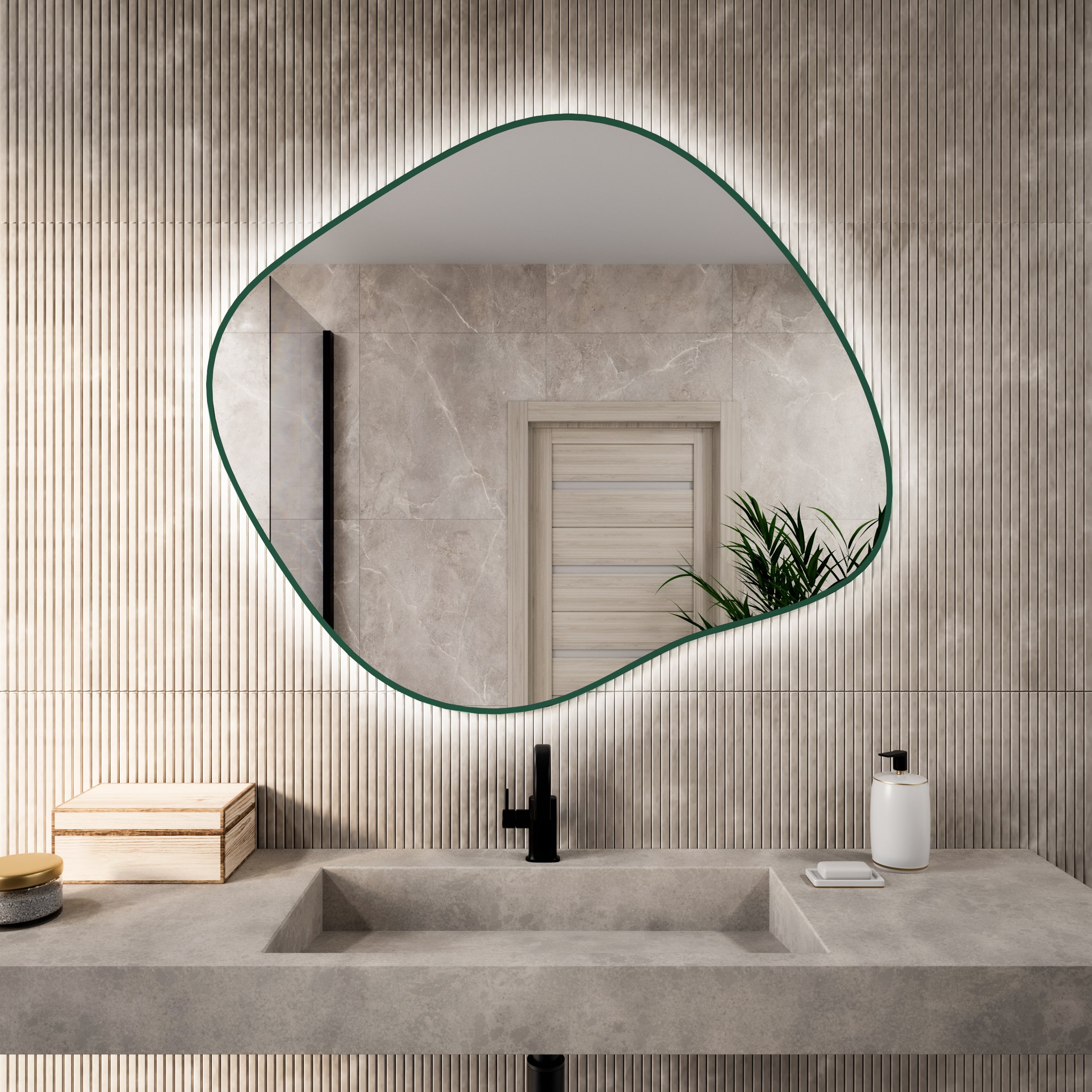 Baltica Design Bright Stain III tükör 70x60 cm világítással zöld 5904107932408
