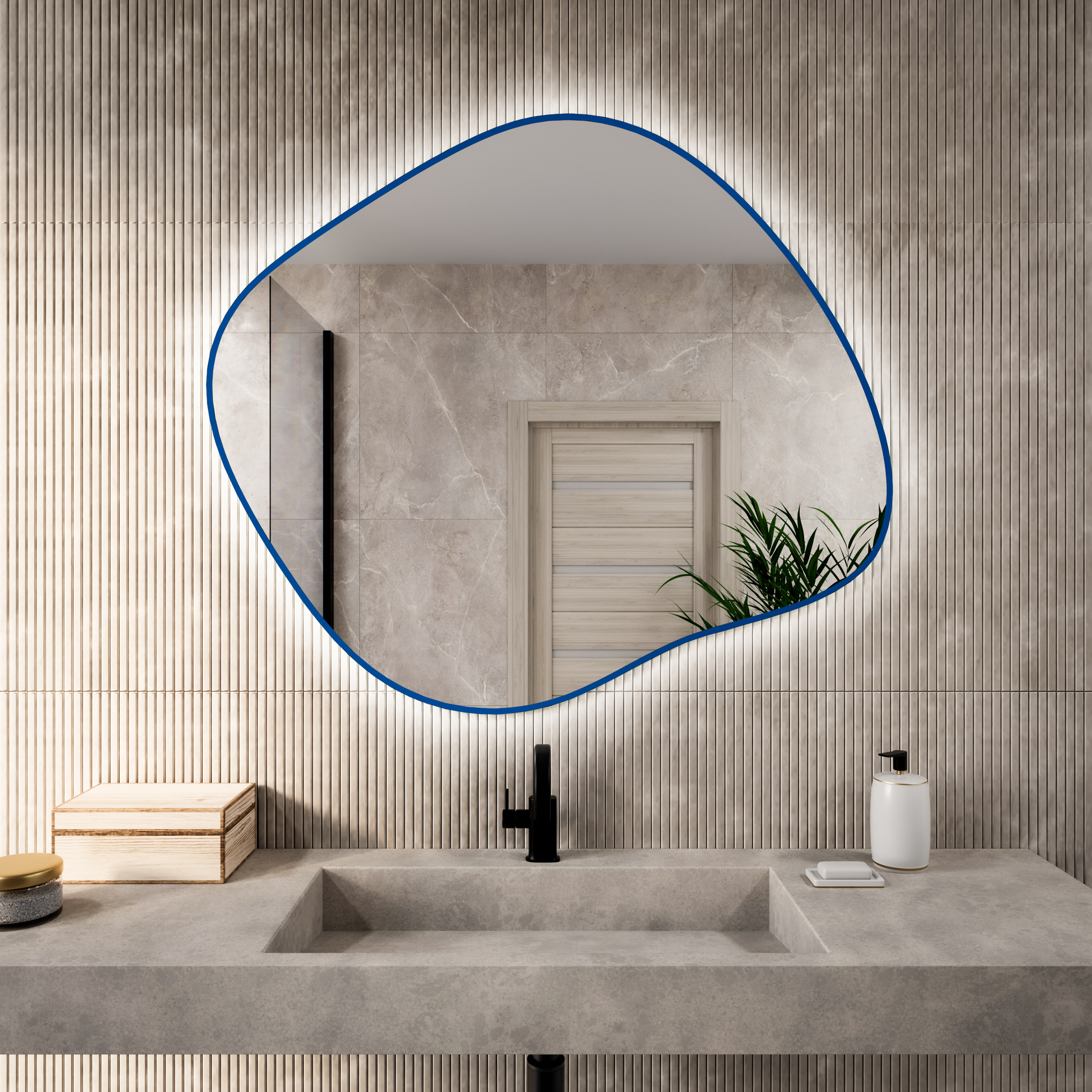 Baltica Design Bright Stain III tükör 100x86 cm világítással kék 5904107932316