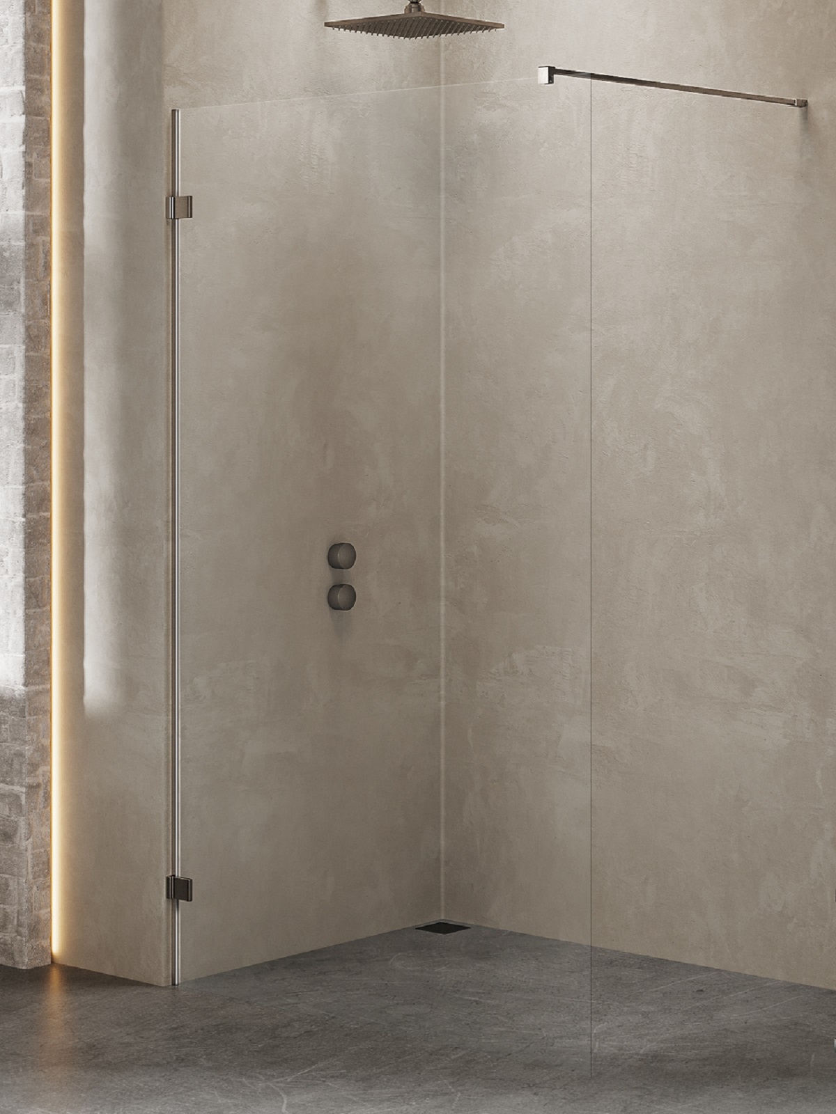 New Trendy Avexa Gunmetal Brushed zuhanykabin fal walk-in 80 cm csiszolt/átlátszó üveg EXK-7101