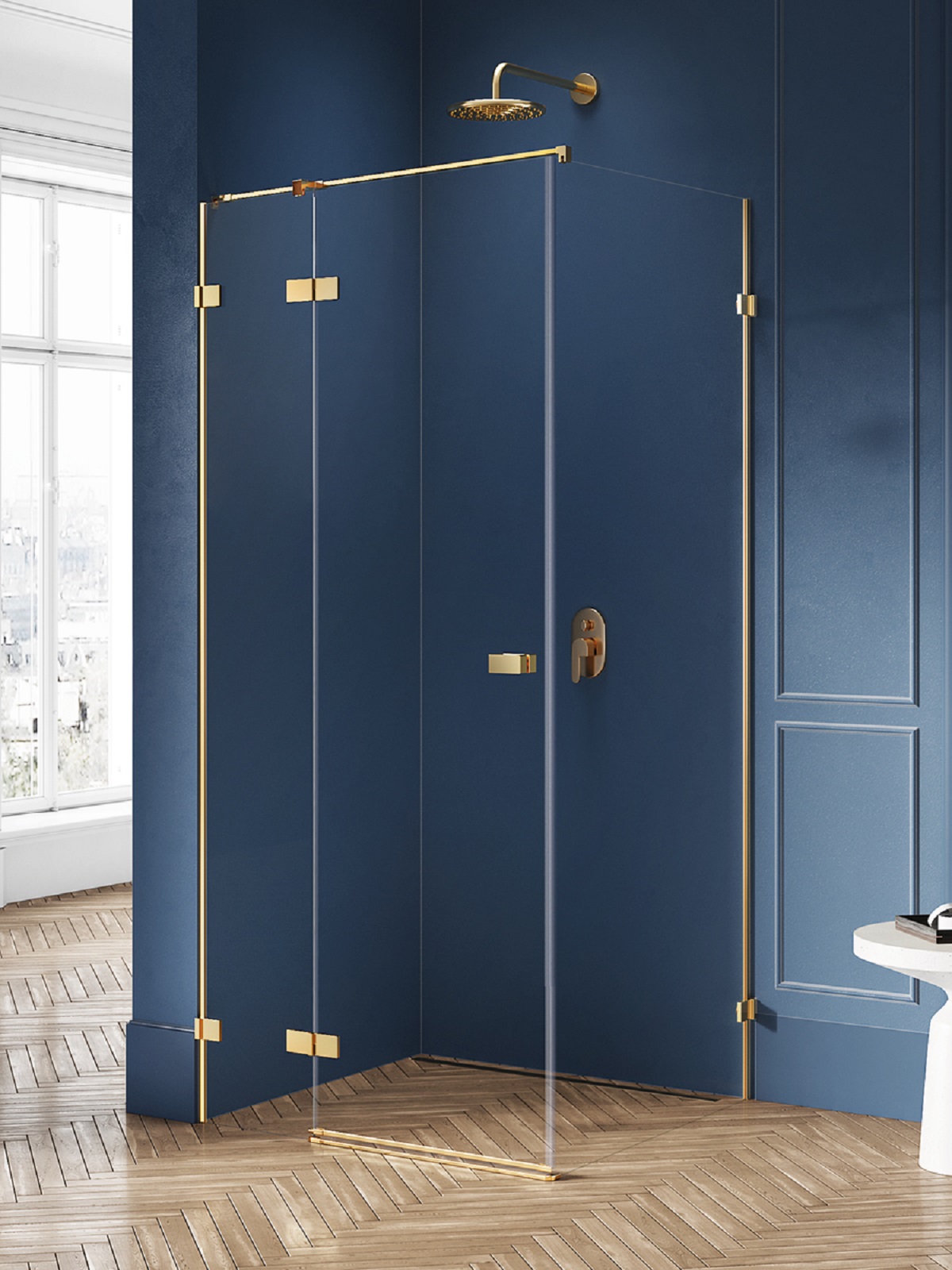 New Trendy Avexa Gold Brushed zuhanykabin 110x100 cm négyszögletes arany csiszolt/átlátszó üveg EXK-1872