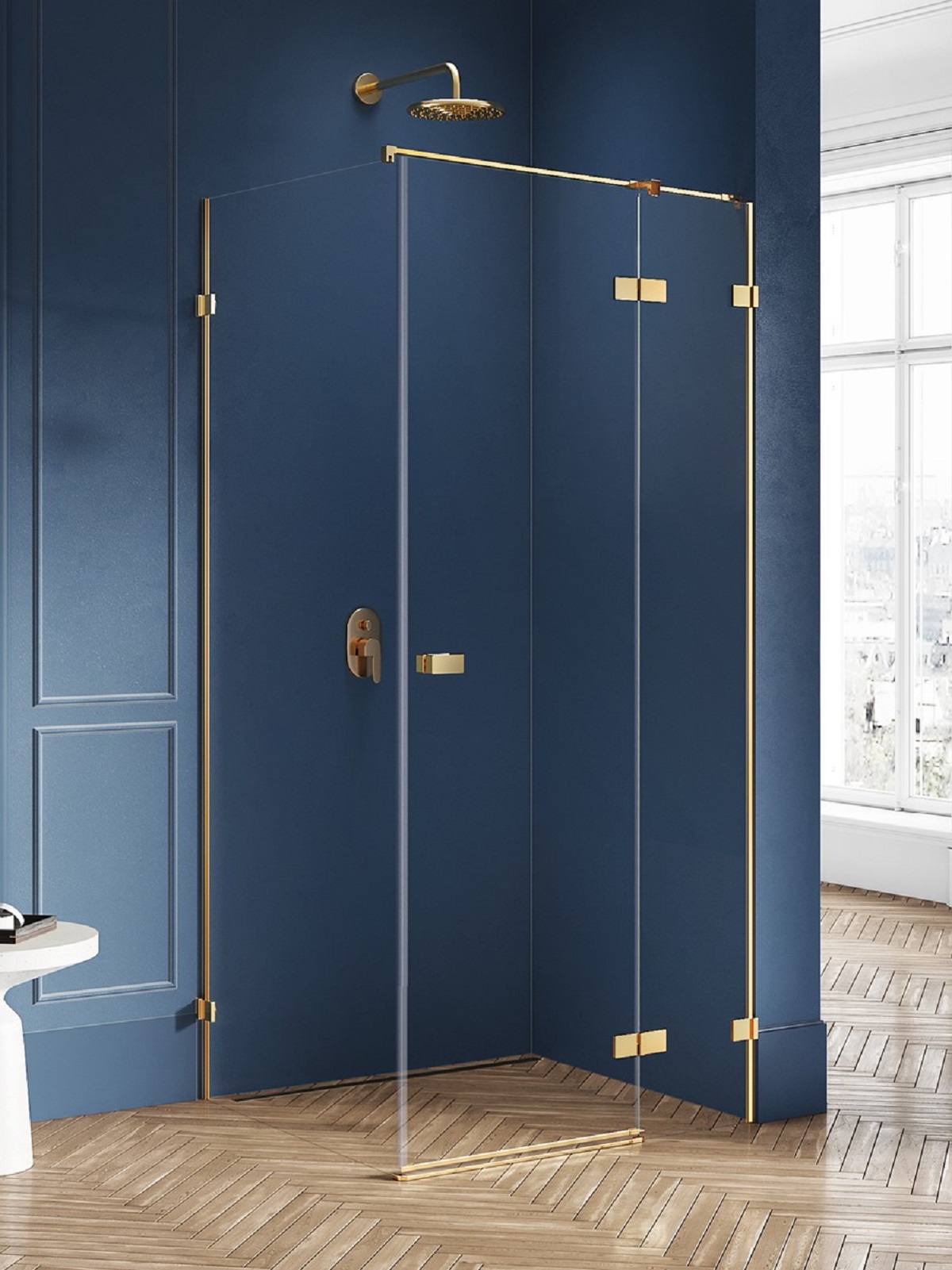 New Trendy Avexa Gold Brushed zuhanykabin 120x110 cm négyszögletes arany csiszolt/átlátszó üveg EXK-1773