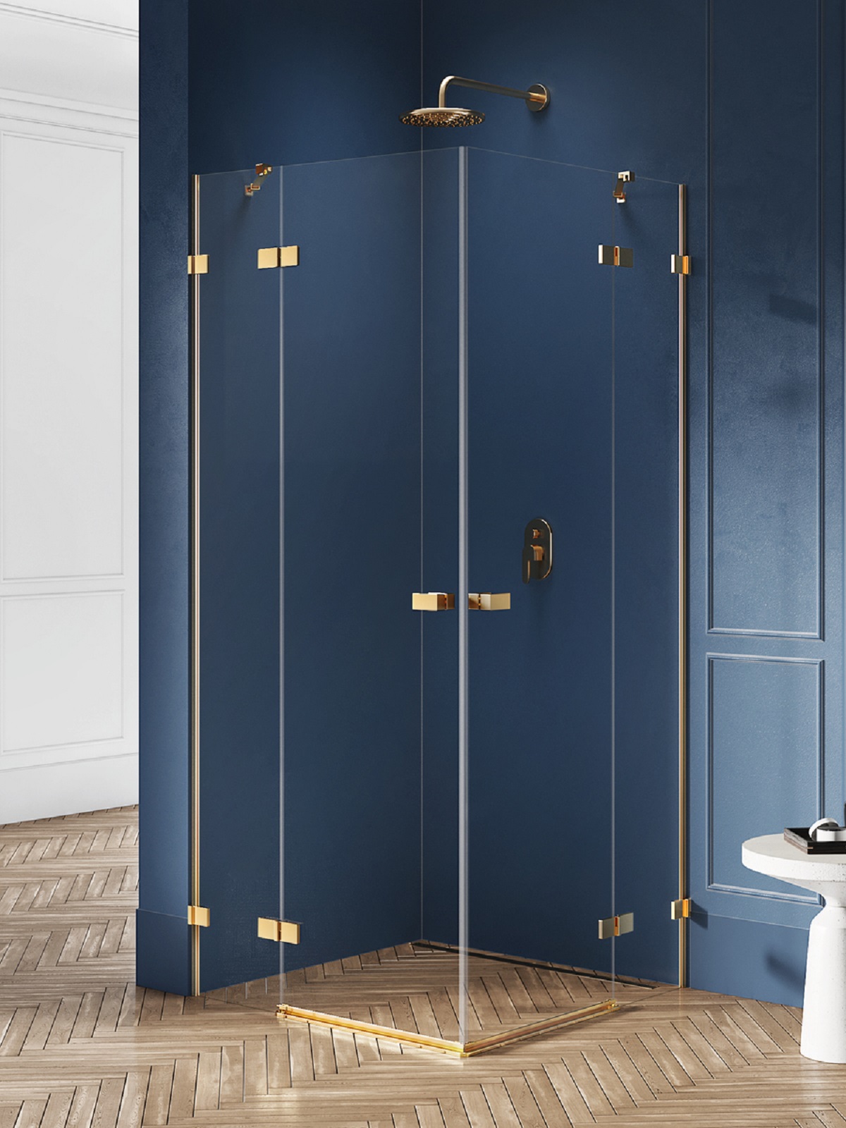 New Trendy Avexa Gold Brushed zuhanykabin 100x100 cm négyzet arany csiszolt/átlátszó üveg EXK-1786