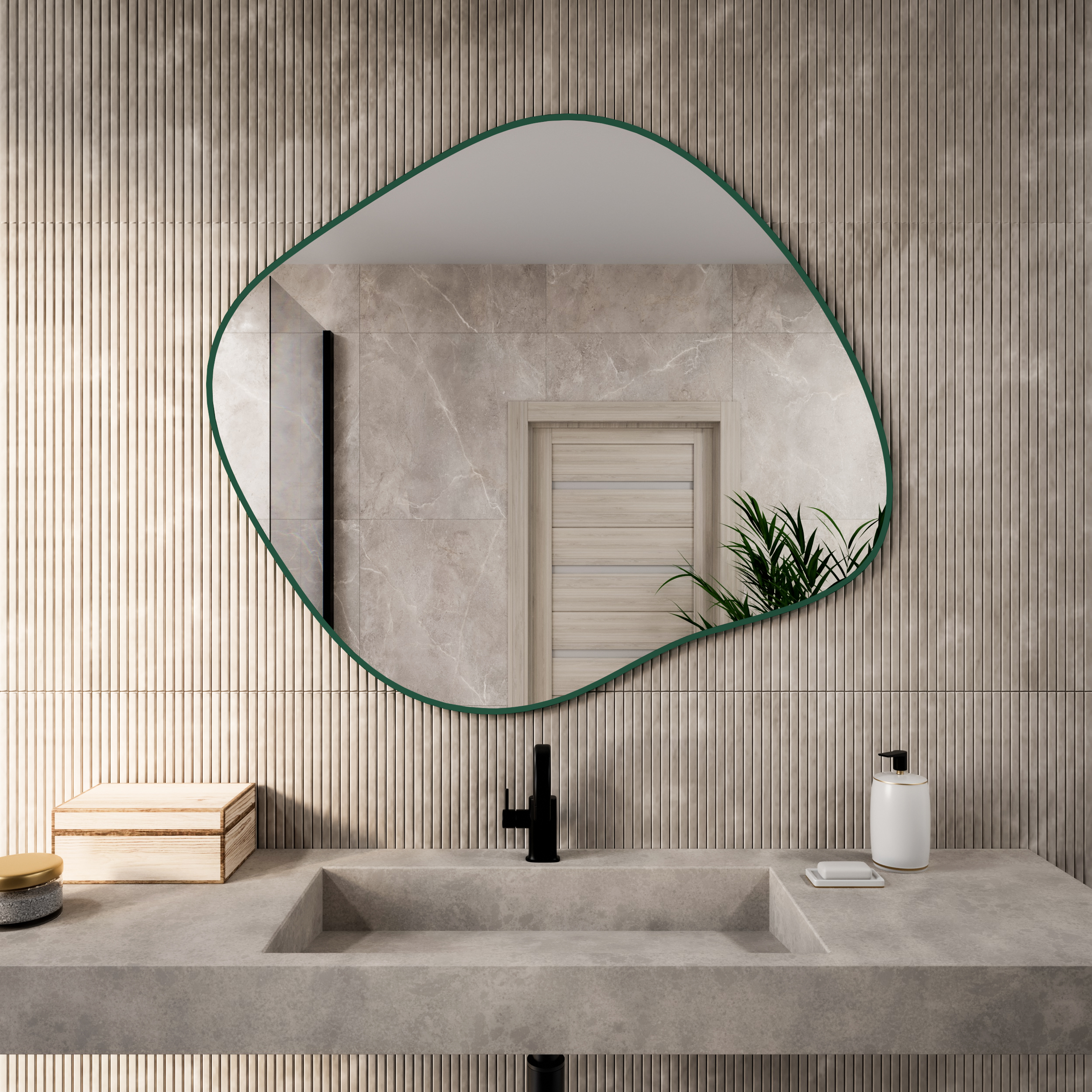 Baltica Design Tiny Border Stain III tükör 80x70 cm zöld 5904107931937