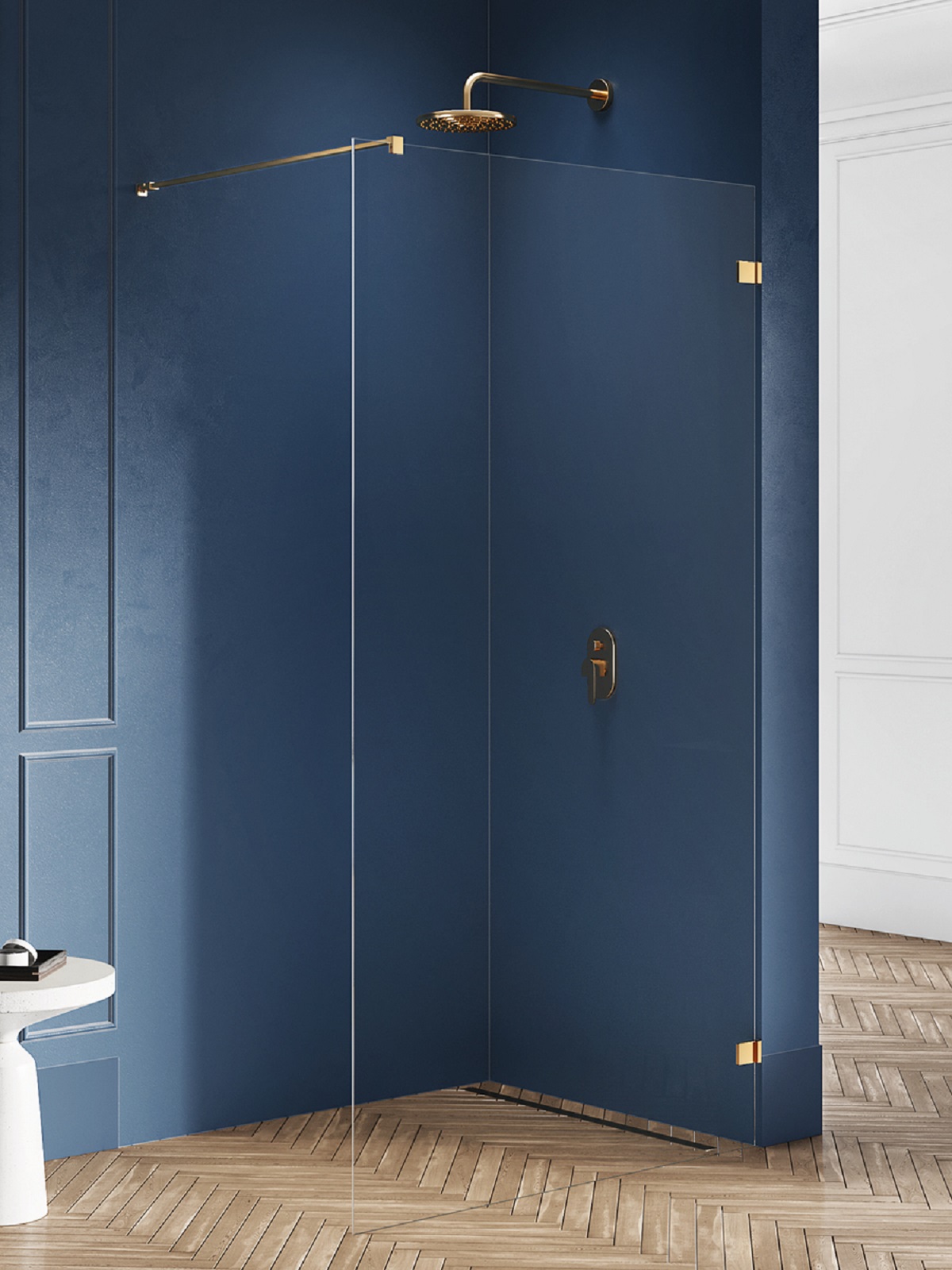 New Trendy Avexa Gold Brushed zuhanykabin fal walk-in 130 cm arany csiszolt/átlátszó üveg EXK-7018