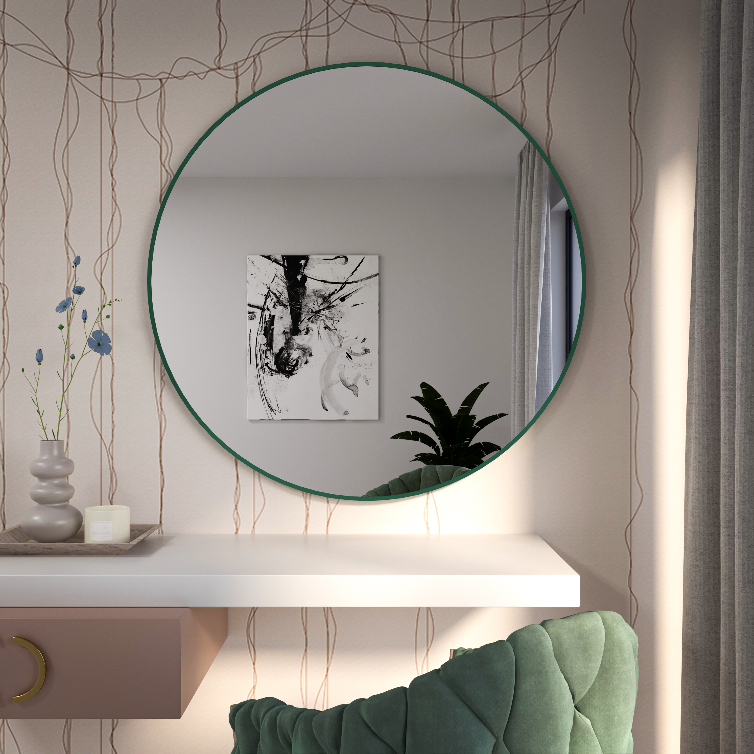 Baltica Design Tiny Border Round tükör 60x60 cm kerek zöld 5904107930473