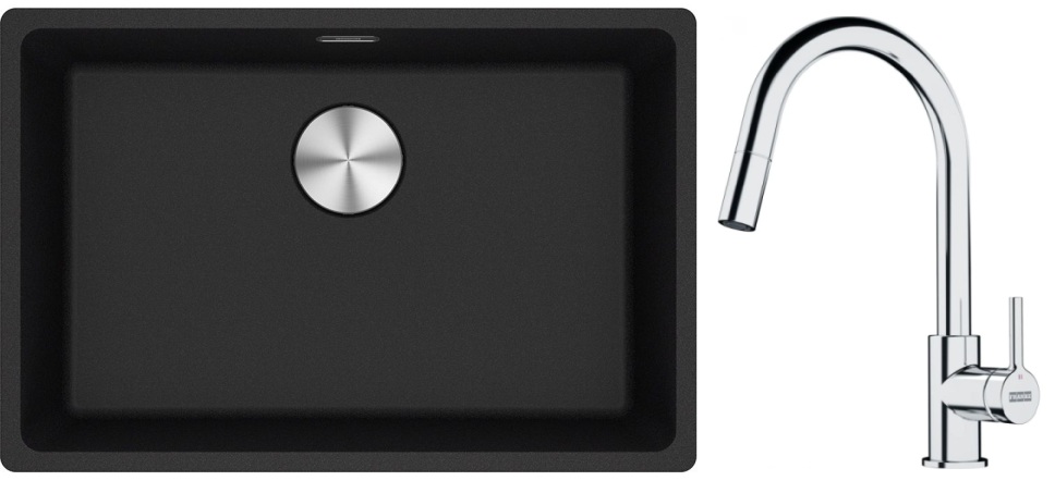 Készlet gránit mosogató Franke Maris 125.0687.257, konyhai csaptelep Franke Lina 115.0693.229