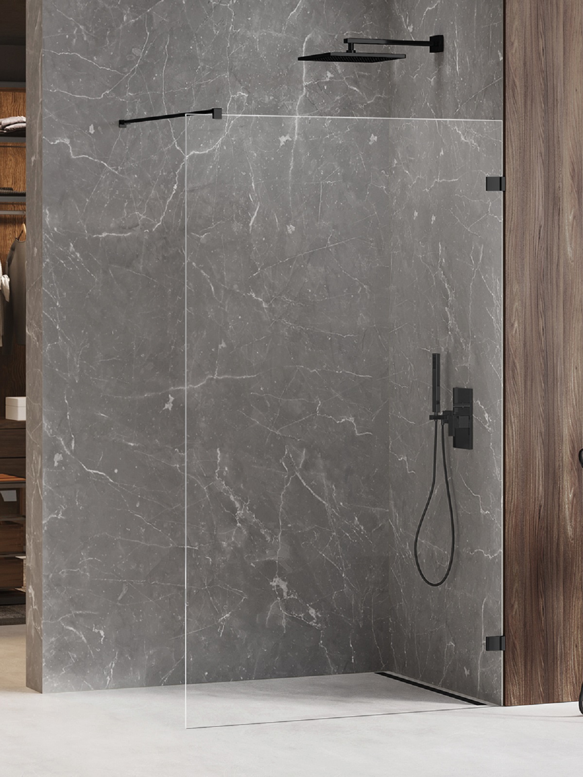 New Trendy Avexa Black zuhanykabin fal walk-in 140 cm fekete matt üveg/átlátszó üveg EXK-1973