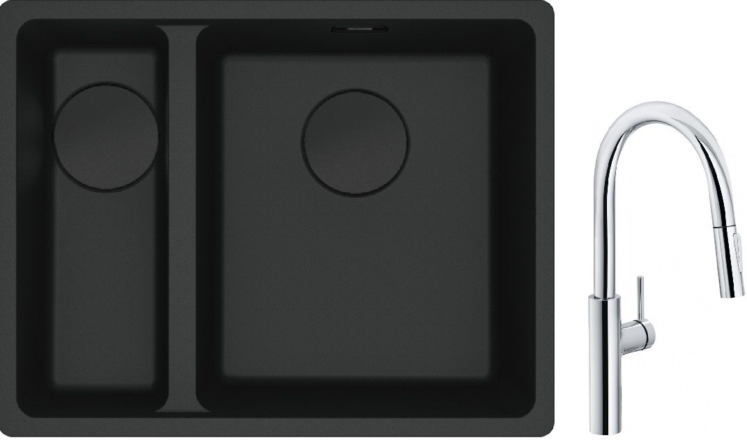 Készlet gránit mosogató Franke Maris 125.0697.756, konyhai csaptelep Franke Pescara L Slide-In 115.0538.940