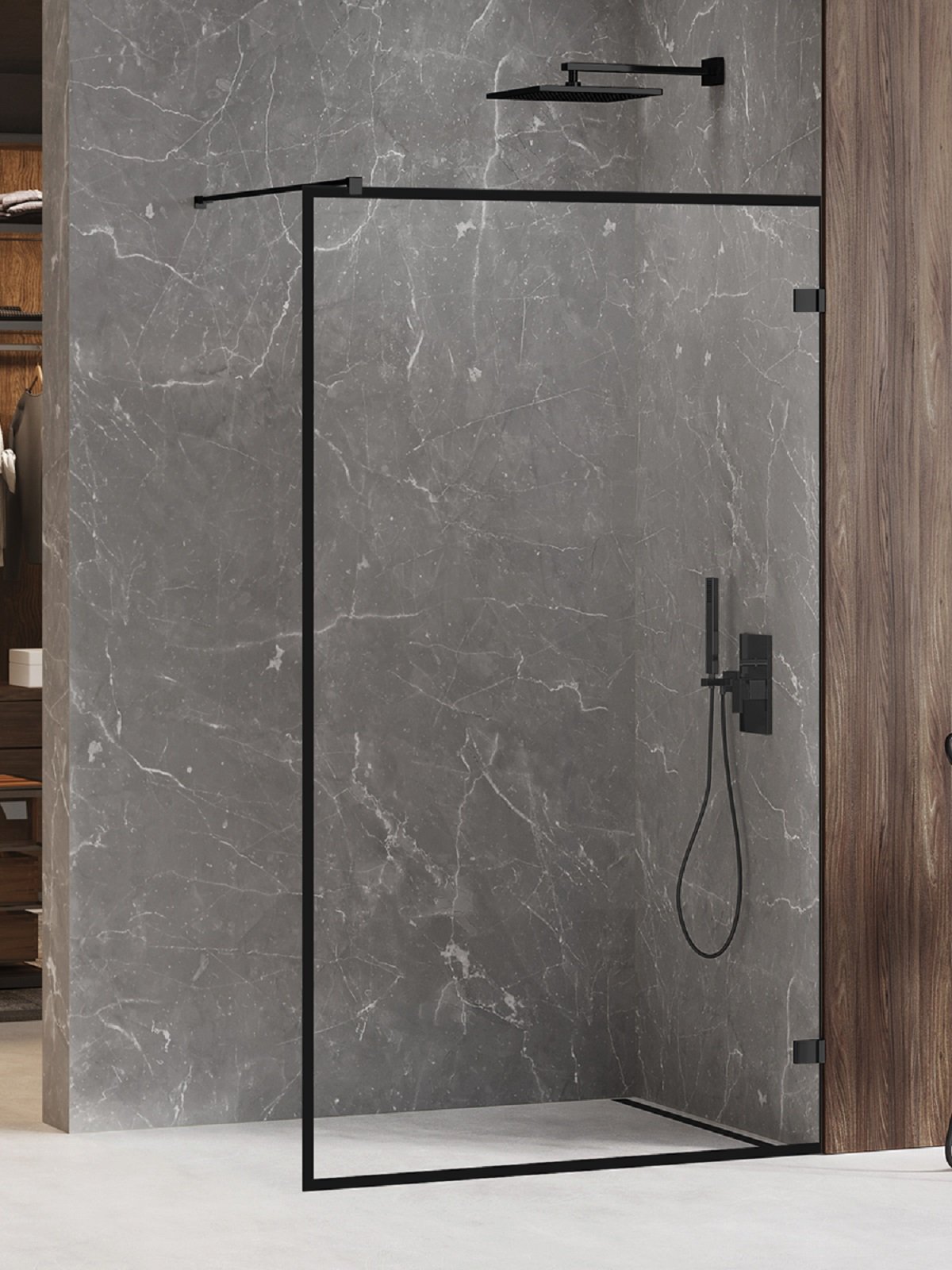New Trendy Avexa Black zuhanykabin fal walk-in 90 cm fekete matt/átlátszó üveg EXK-2040