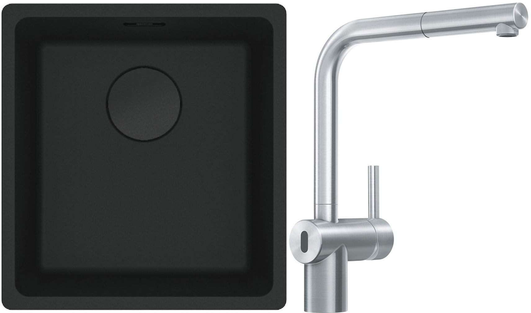 Franke Maris MRG 110-37 zlewozmywak 40x37 cm Fragranit + czarny mat z baterią kuchenną Atlas Neo Sensor stal szlachetna (1250697760, 1150625523)